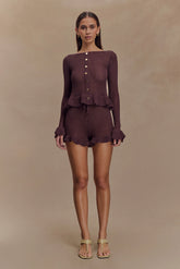 Eleanor Knit Frill Shorts - Chocolate