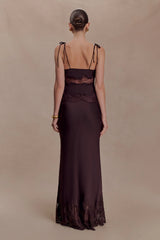 Nina Satin And Lace Maxi Skirt - Chocolate