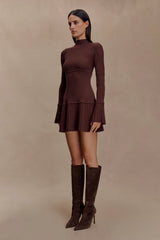 Adena Pointelle Knit Mini Dress - Chocolate