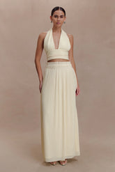 Amaris Gathered Plisse Maxi Skirt - Lemon