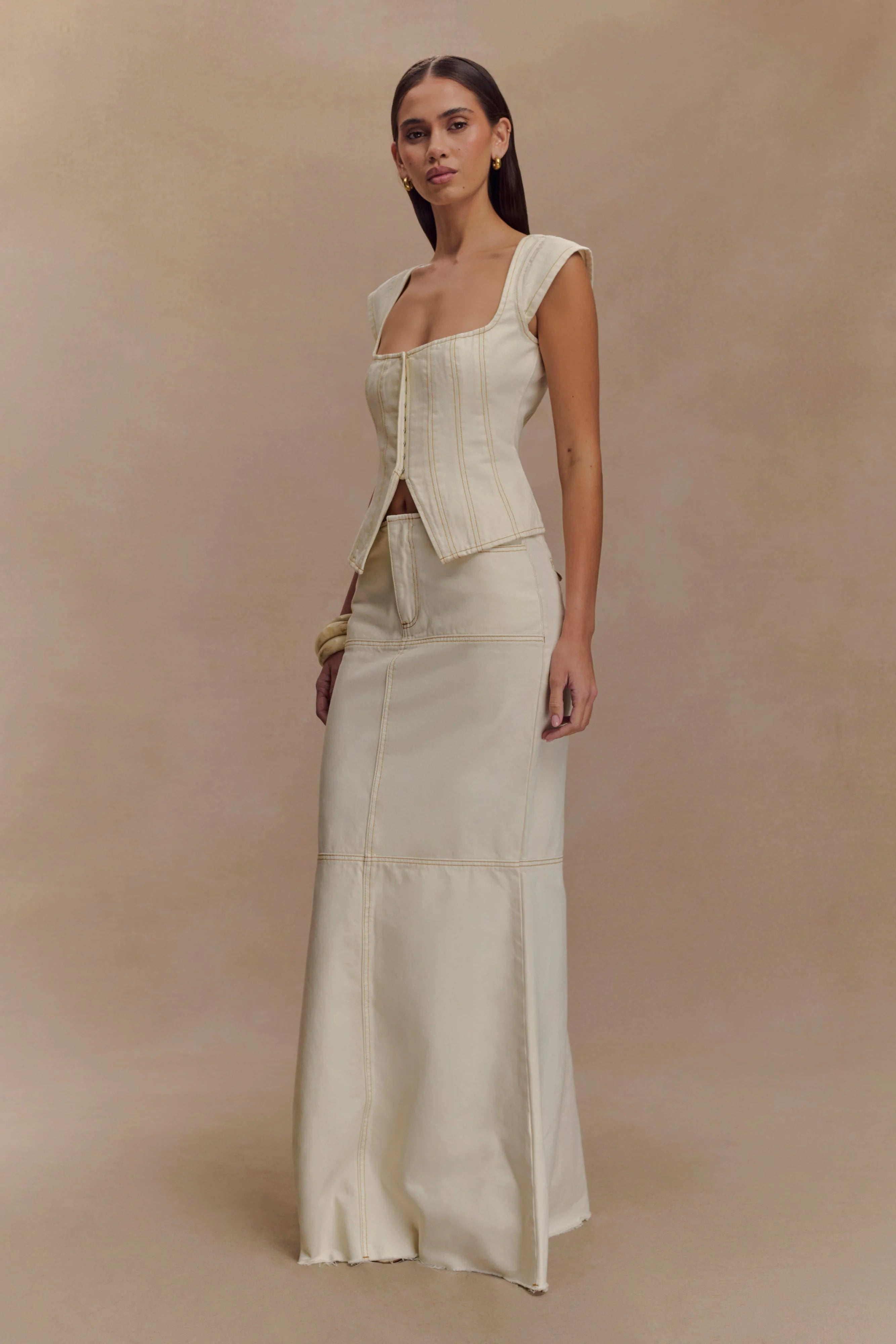 Loretta Denim Maxi Skirt - Ecru