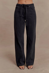 Perrie Mid Rise Straight Leg Tie Jeans - Washed Black
