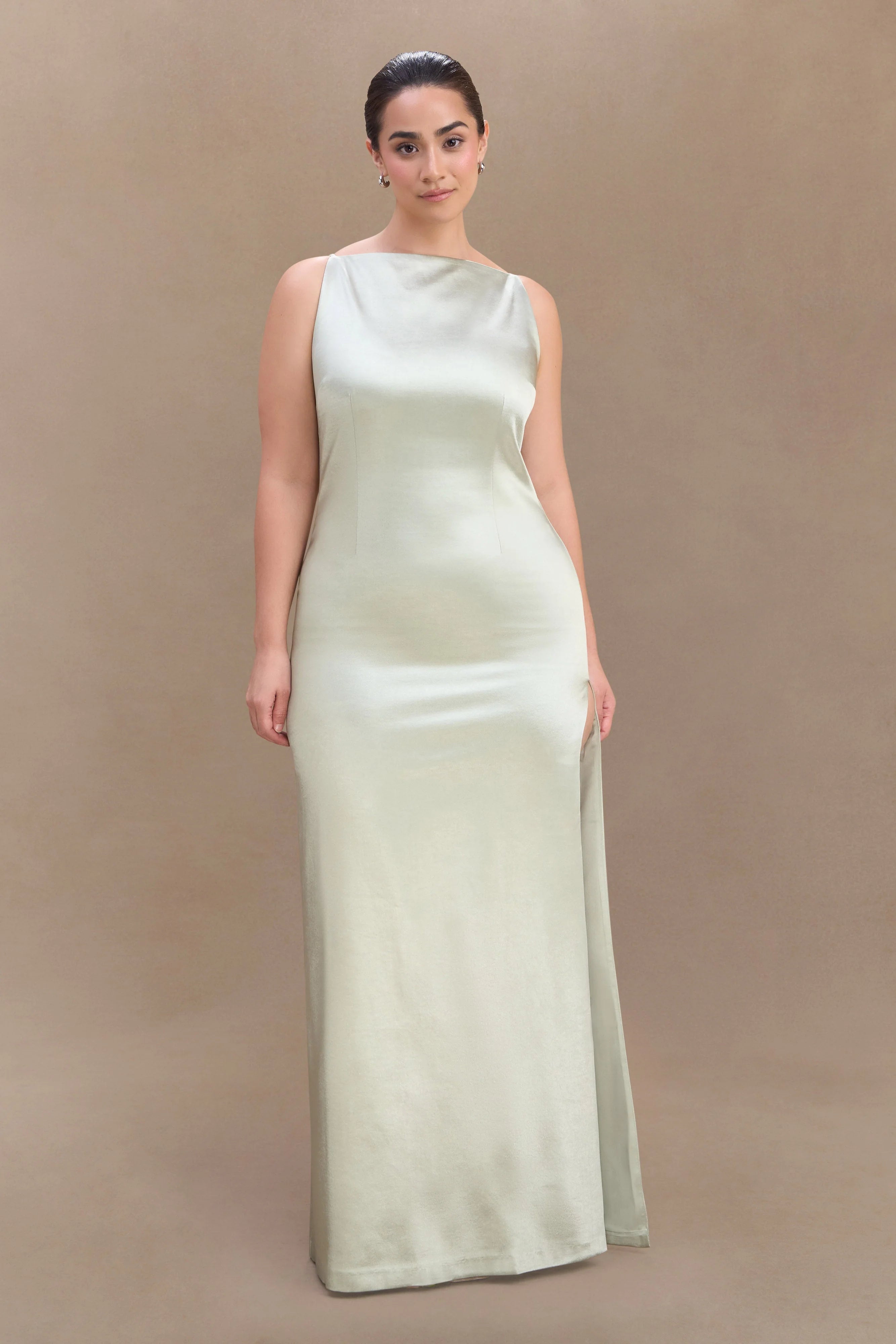 Violet Sleeveless Satin Maxi Dress - Sage
