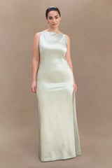 Violet Sleeveless Satin Maxi Dress - Sage