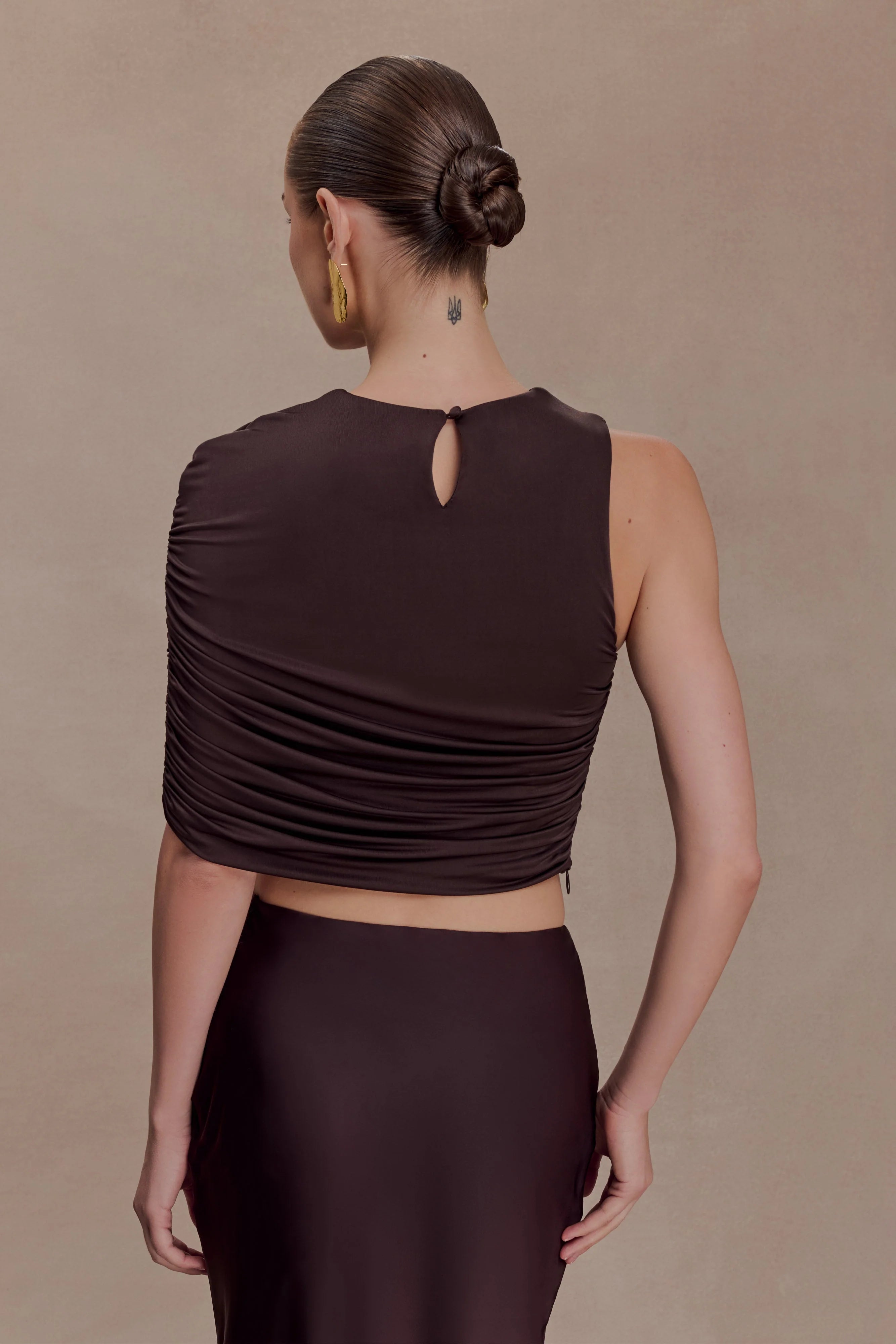 Adrienne One Shoulder Slinky Top - Chocolate