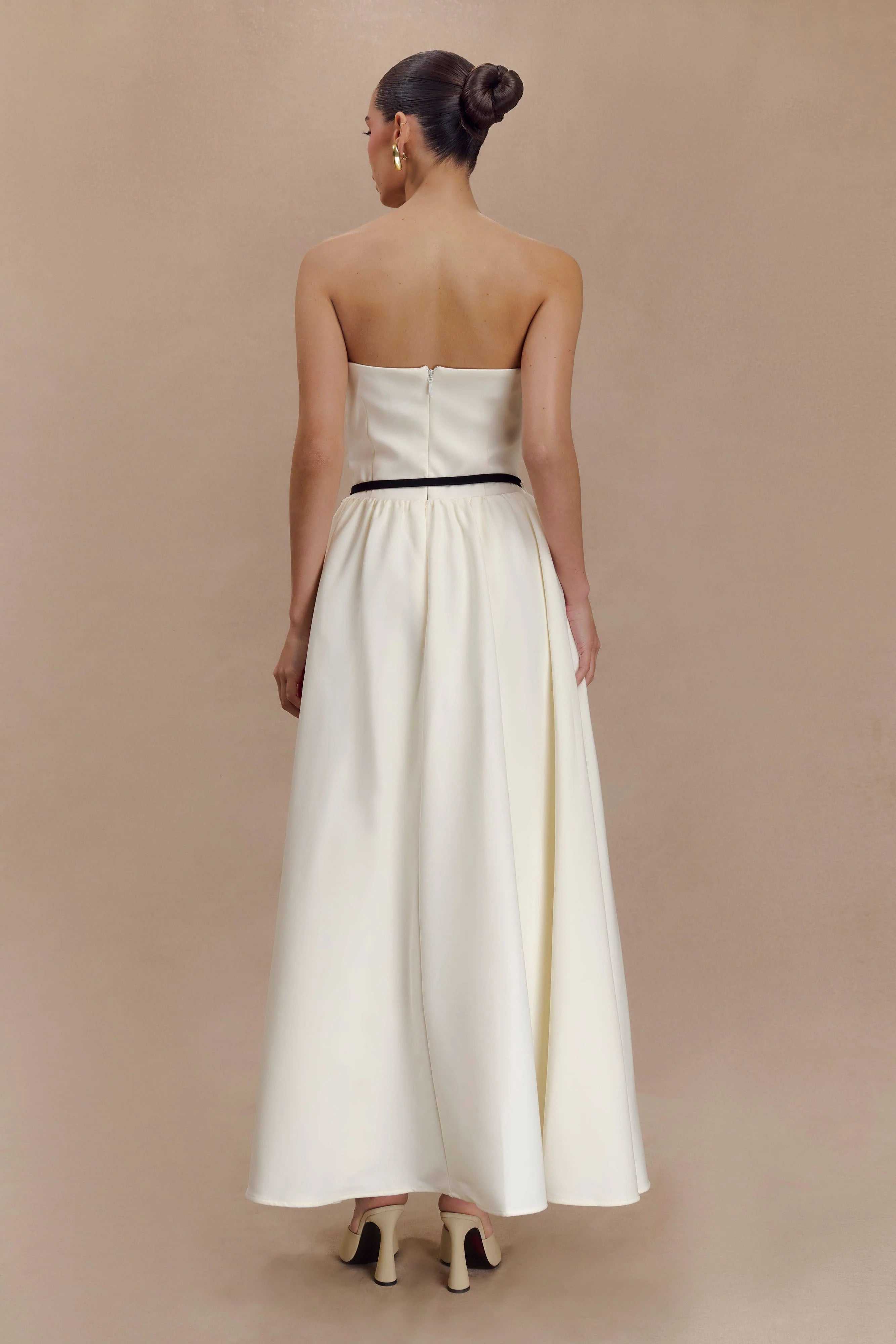 Penny Strapless Contrast Midi Dress - Ivory & Burgundy
