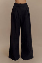 Raya Mid Rise Wide Leg Linen Pant - Black