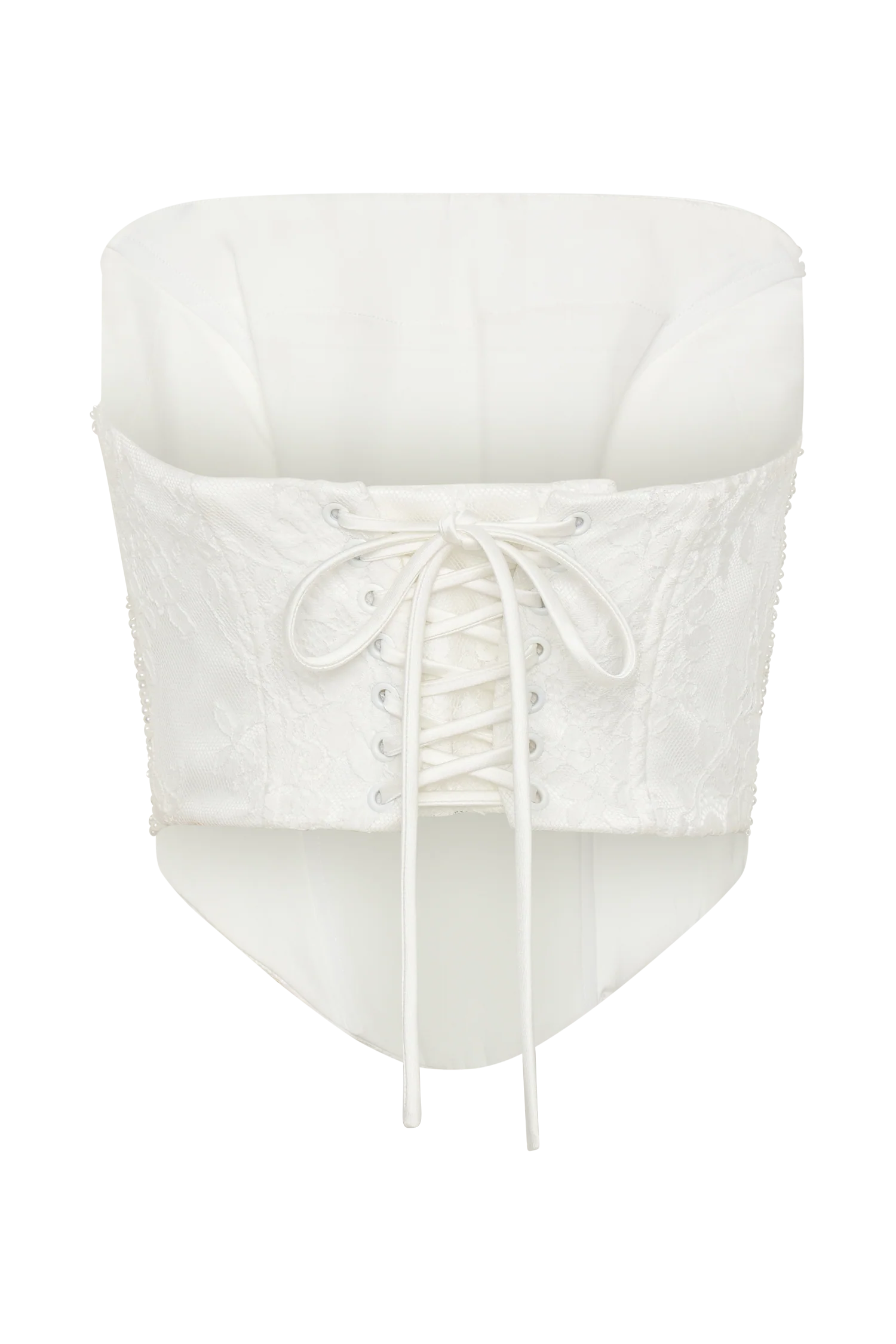 Camille Beaded Satin And Lace Corset Top - Ivory
