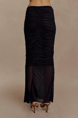 Matilda Ruched Mesh Maxi Skirt - Black