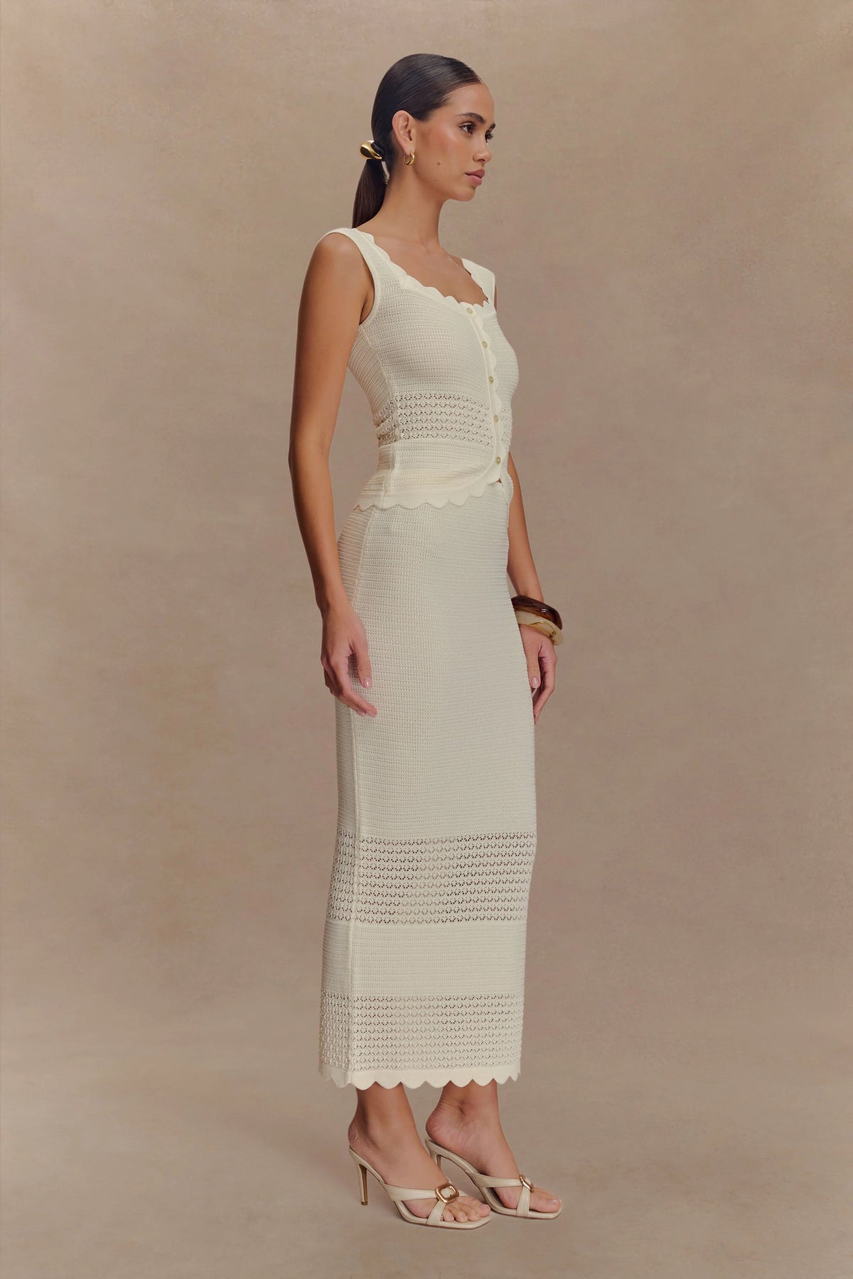 Madeline Scallop Knit Midi Skirt - Ivory
