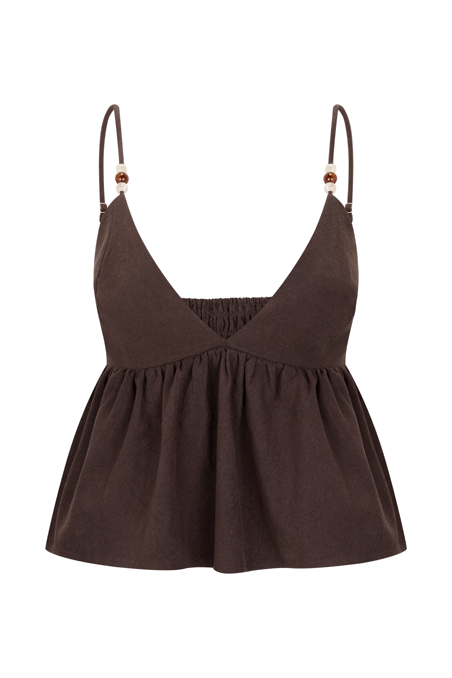 Janayia Cotton Beaded Top - Dark Espresso