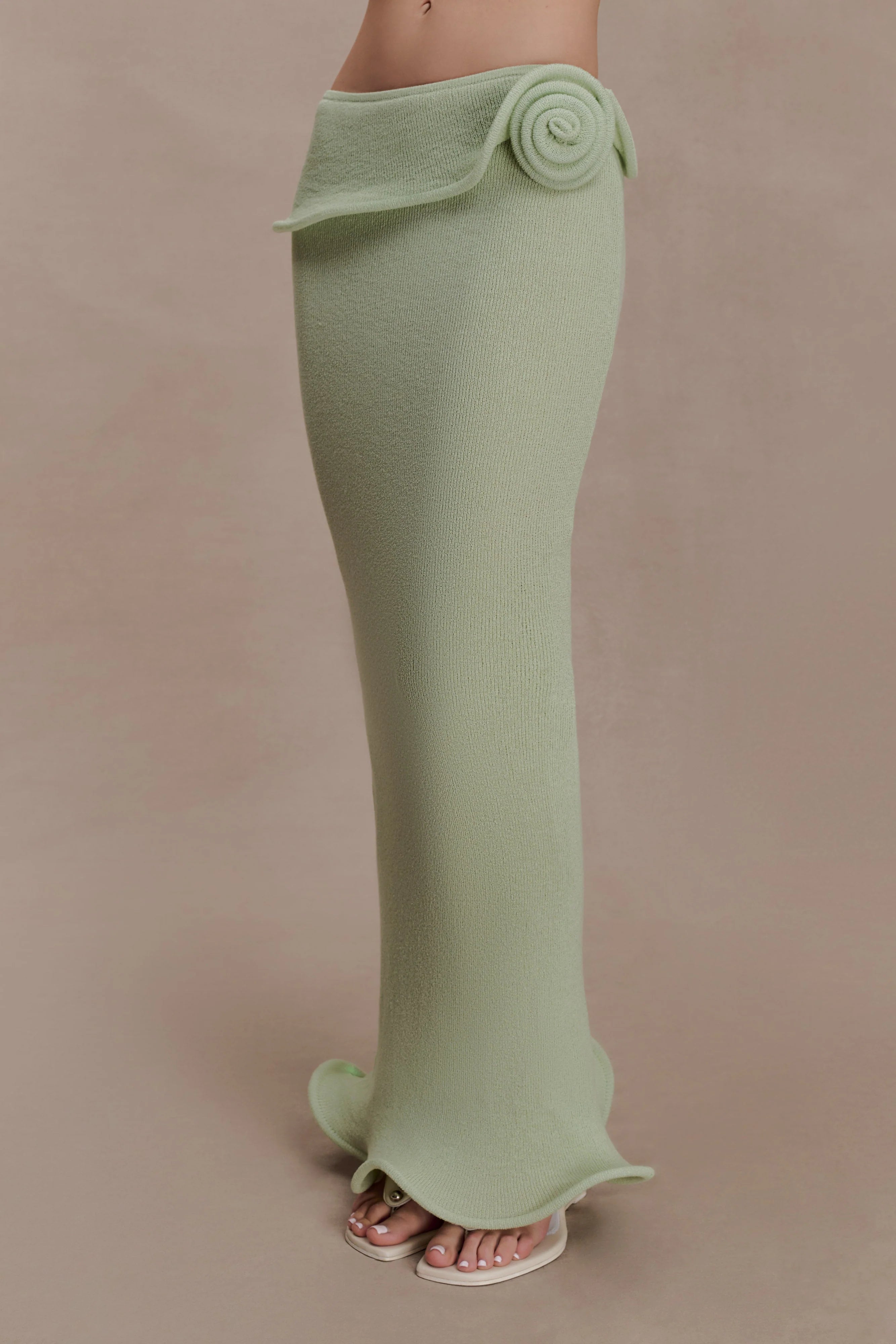 Samira Knit Wired Maxi Skirt - Pastel Green