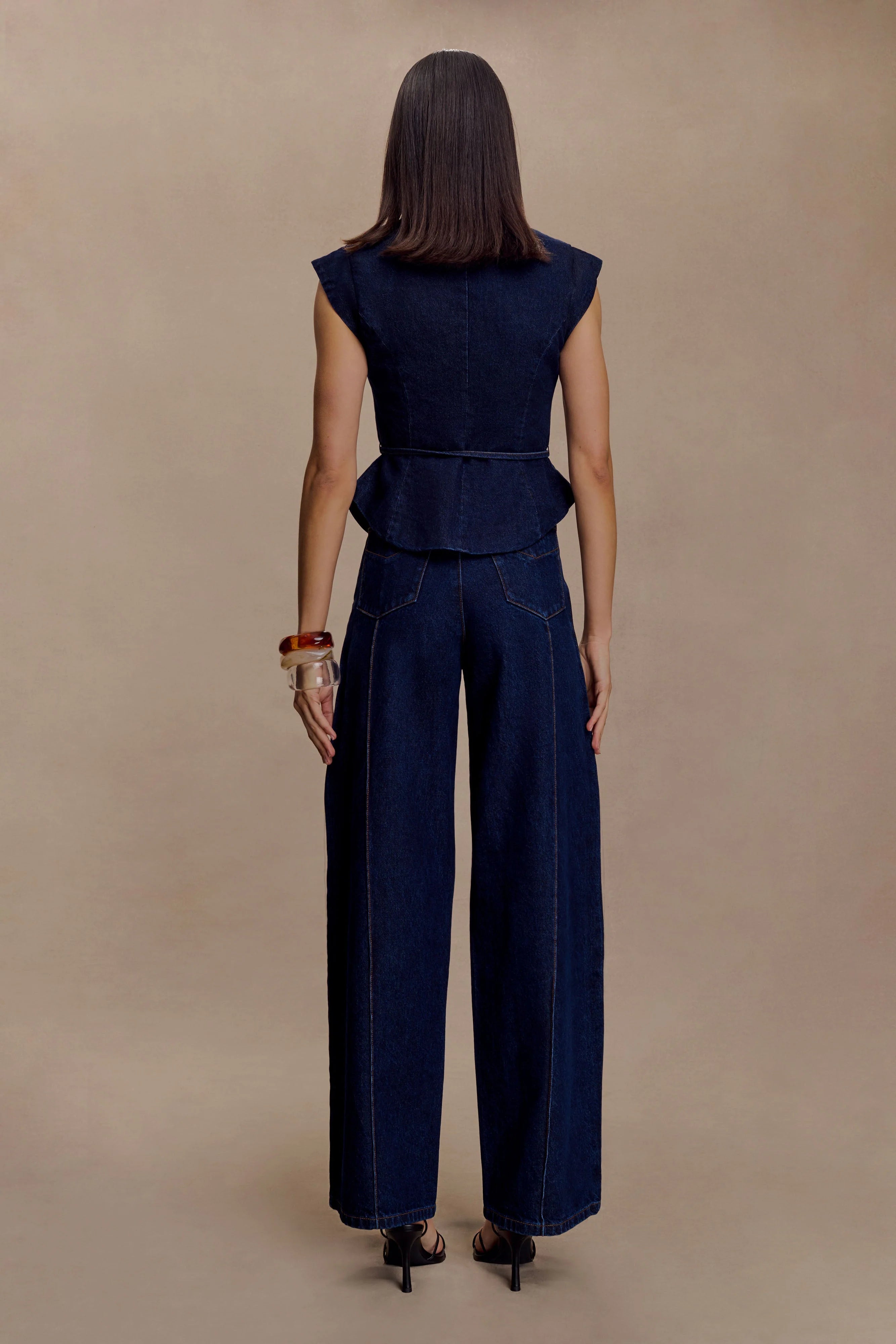 Charley Structured Tie Denim Top - Indigo Blue