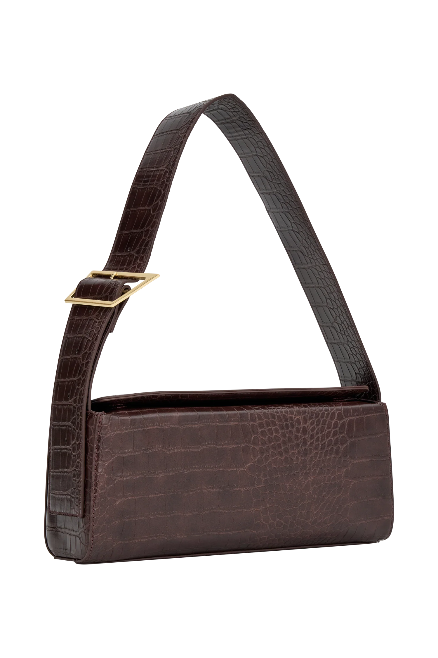 Maria Faux Leather Crocodile Shoulder Bag - Chocolate
