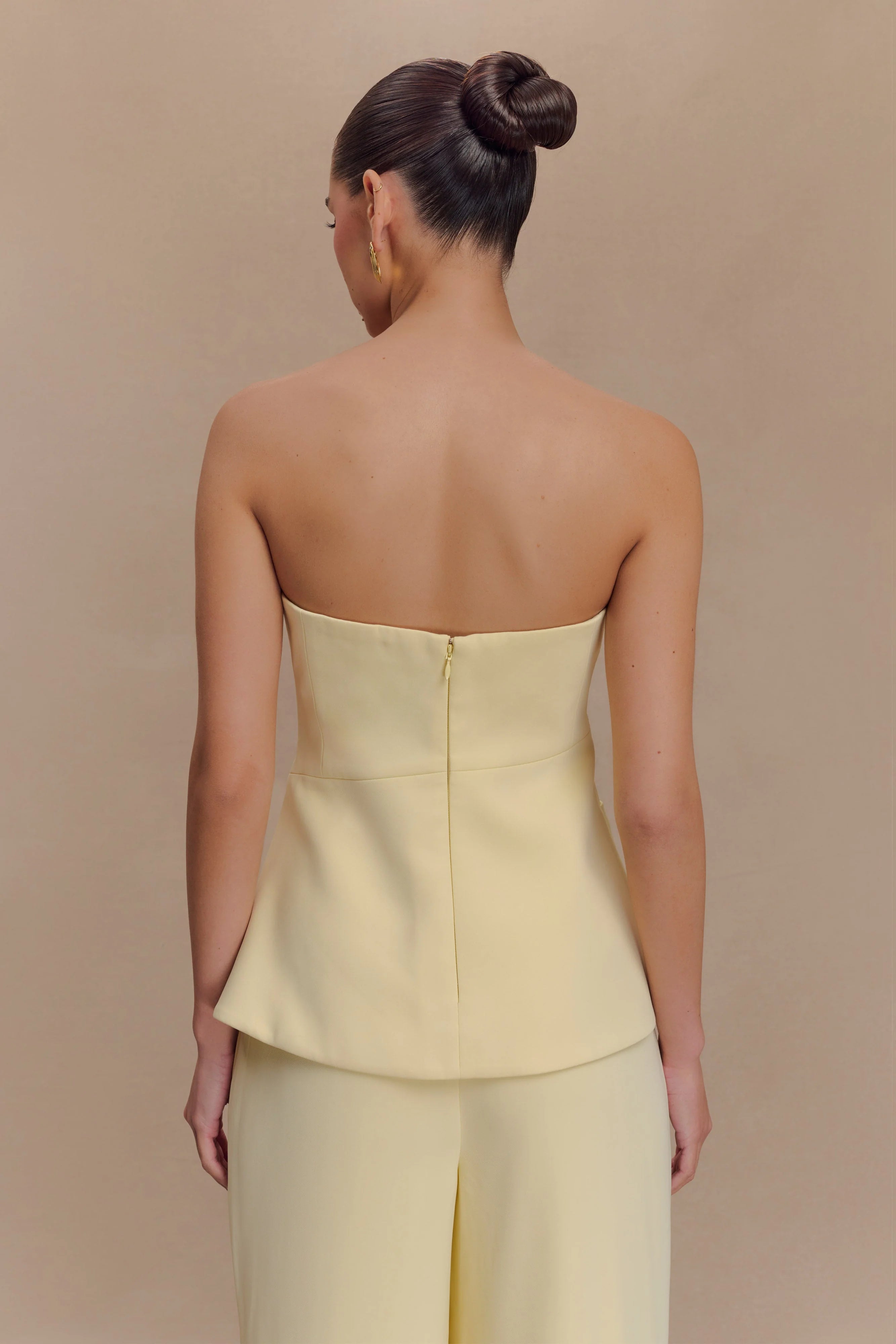 Faith Strapless Suiting Top - Lemon Cream