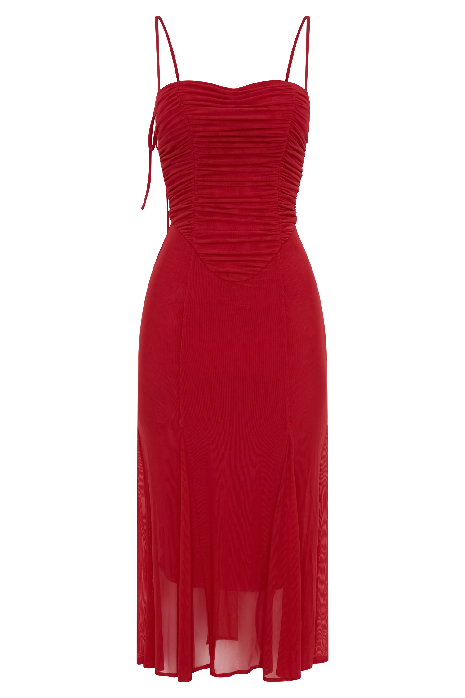 Willa Gathered Mesh Midi Dress - Ruby