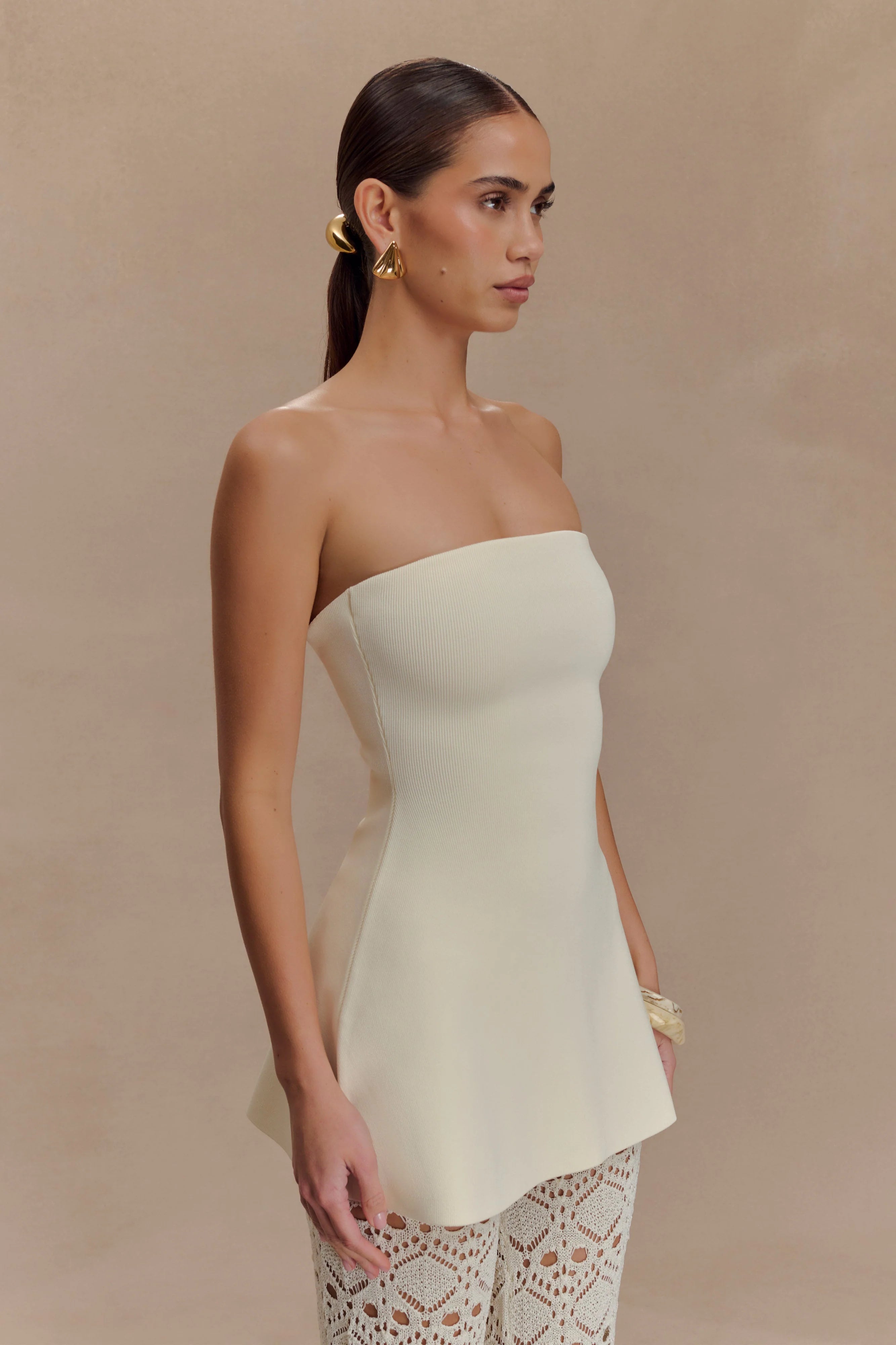 Anette Bandage Knit Strapless Top - Ivory