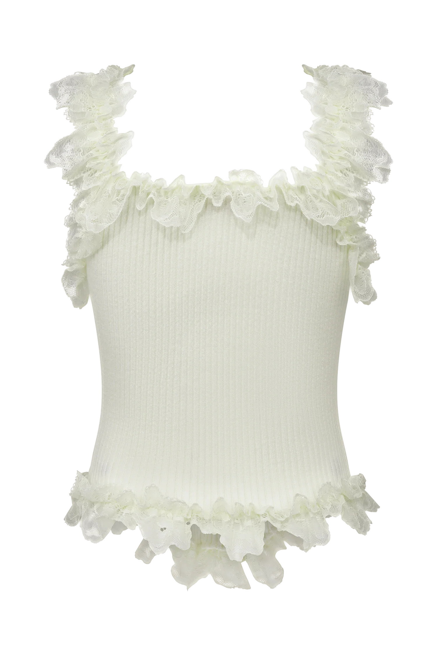Shay Lace Ruffle Knit Top - Cream