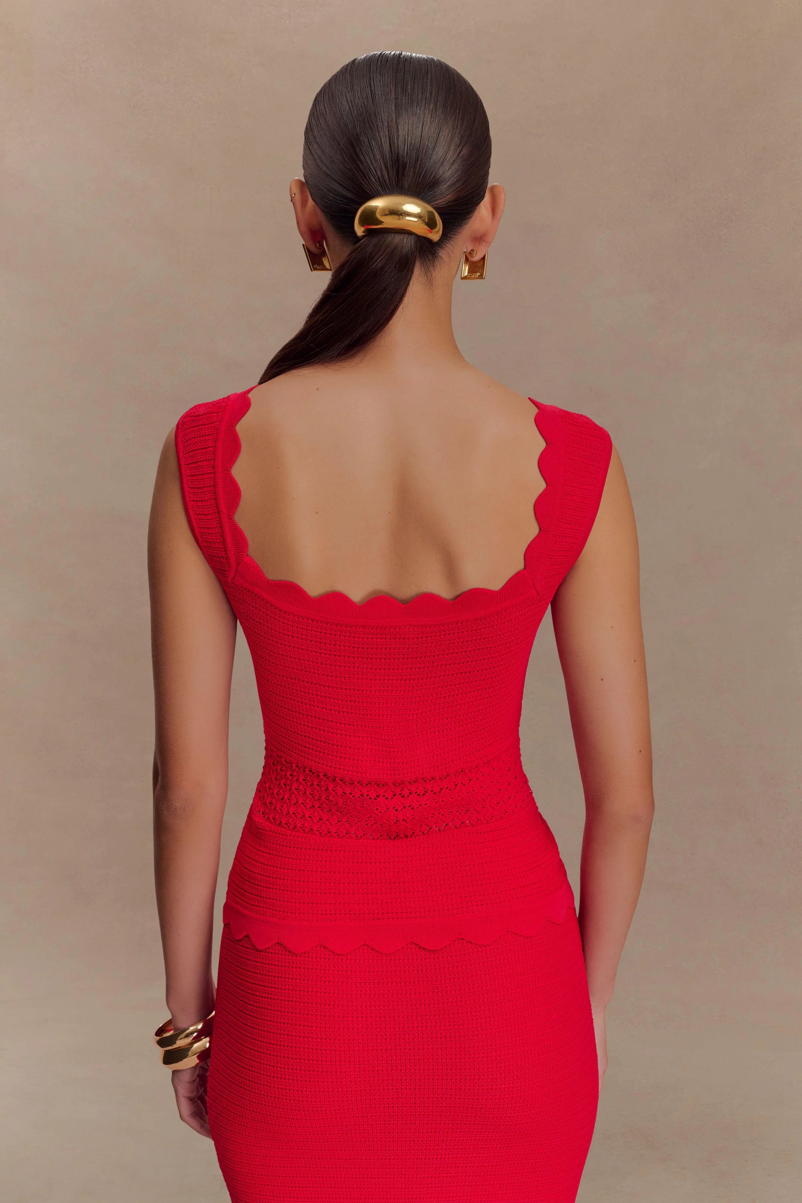 Madeline Scallop Knit Top - Red