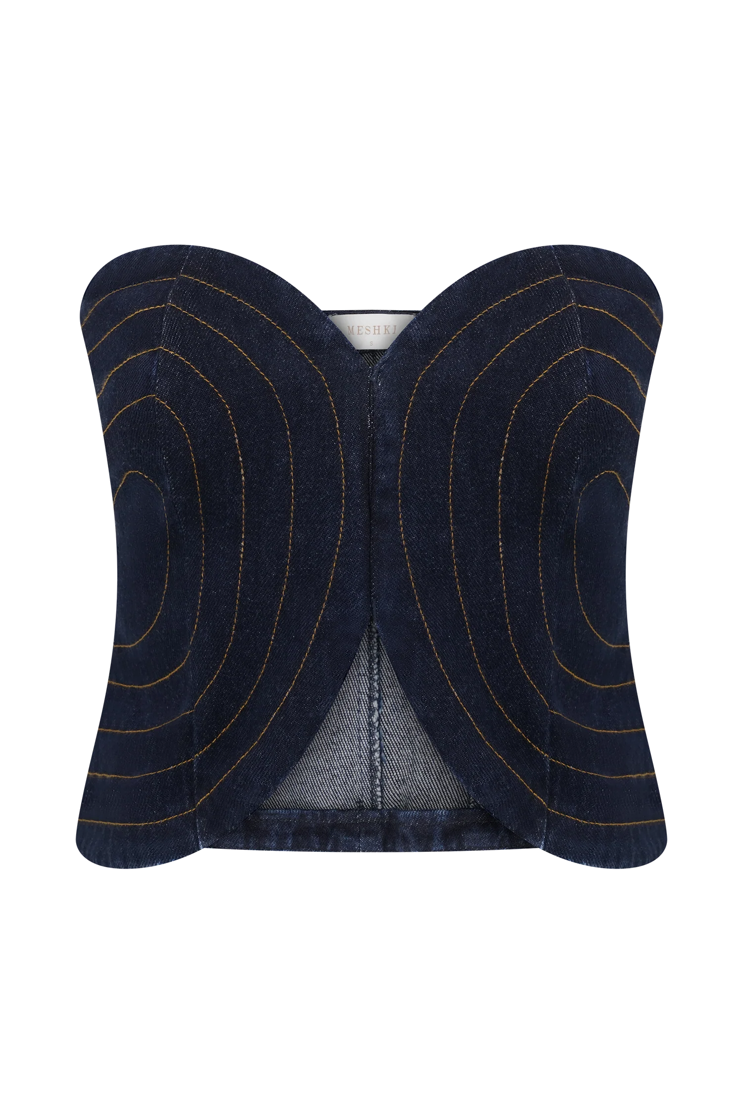 Tully Strapless Topstitch Denim Top - Indigo Blue