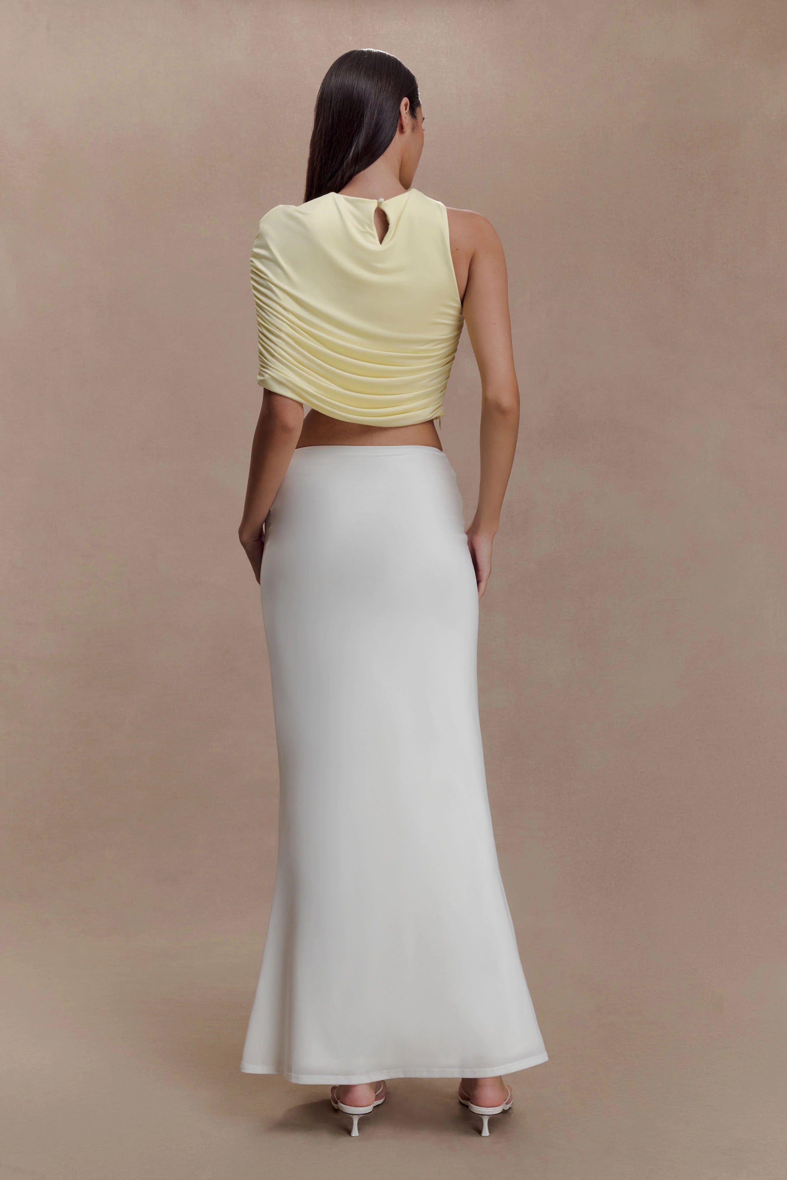 Adrienne One Shoulder Slinky Top - Lemon