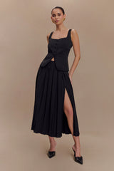 Sunny Pleated Midi Skirt - Black