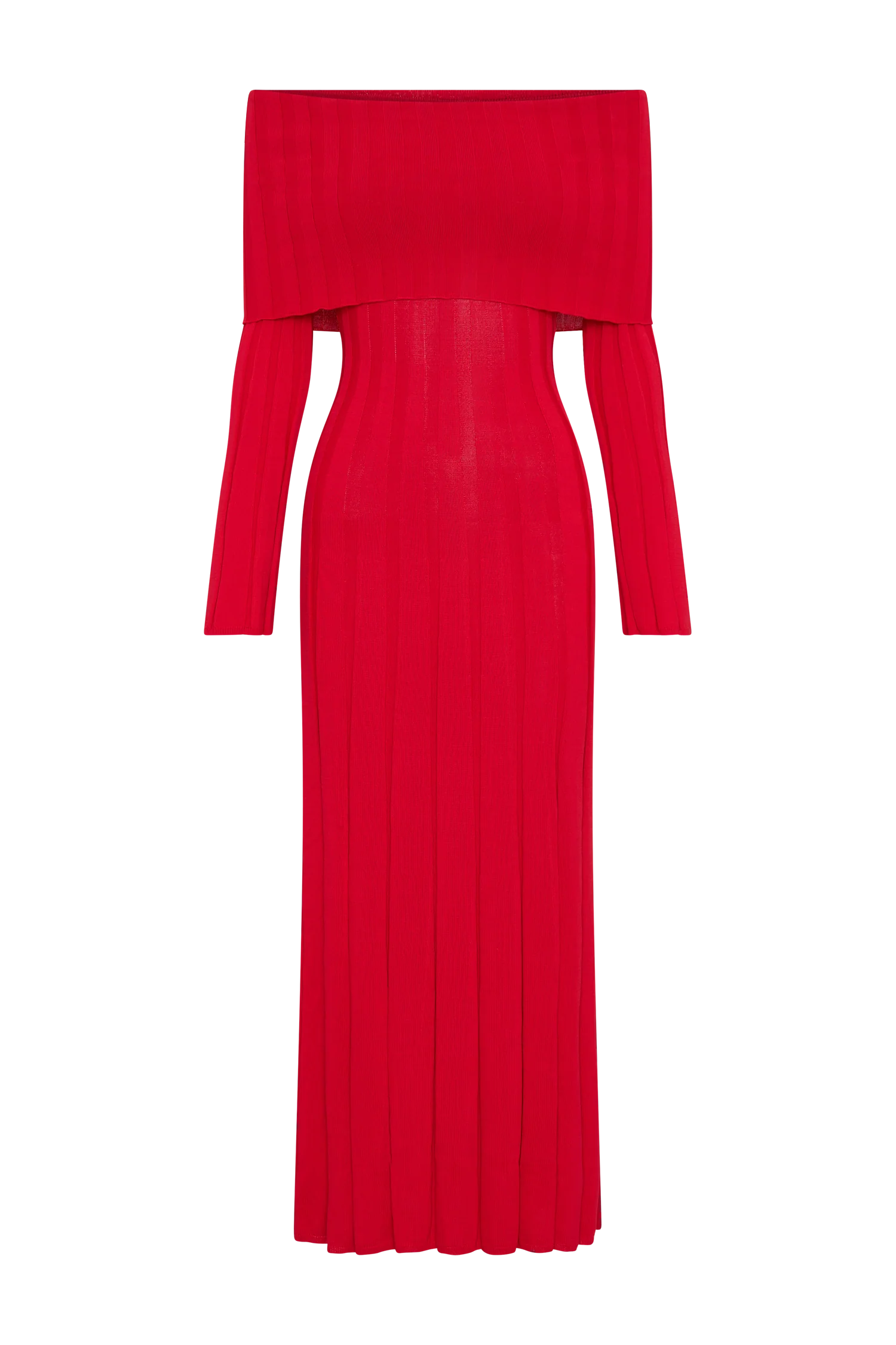 Alonza Long Sleeve Knit Midi Dress - Red