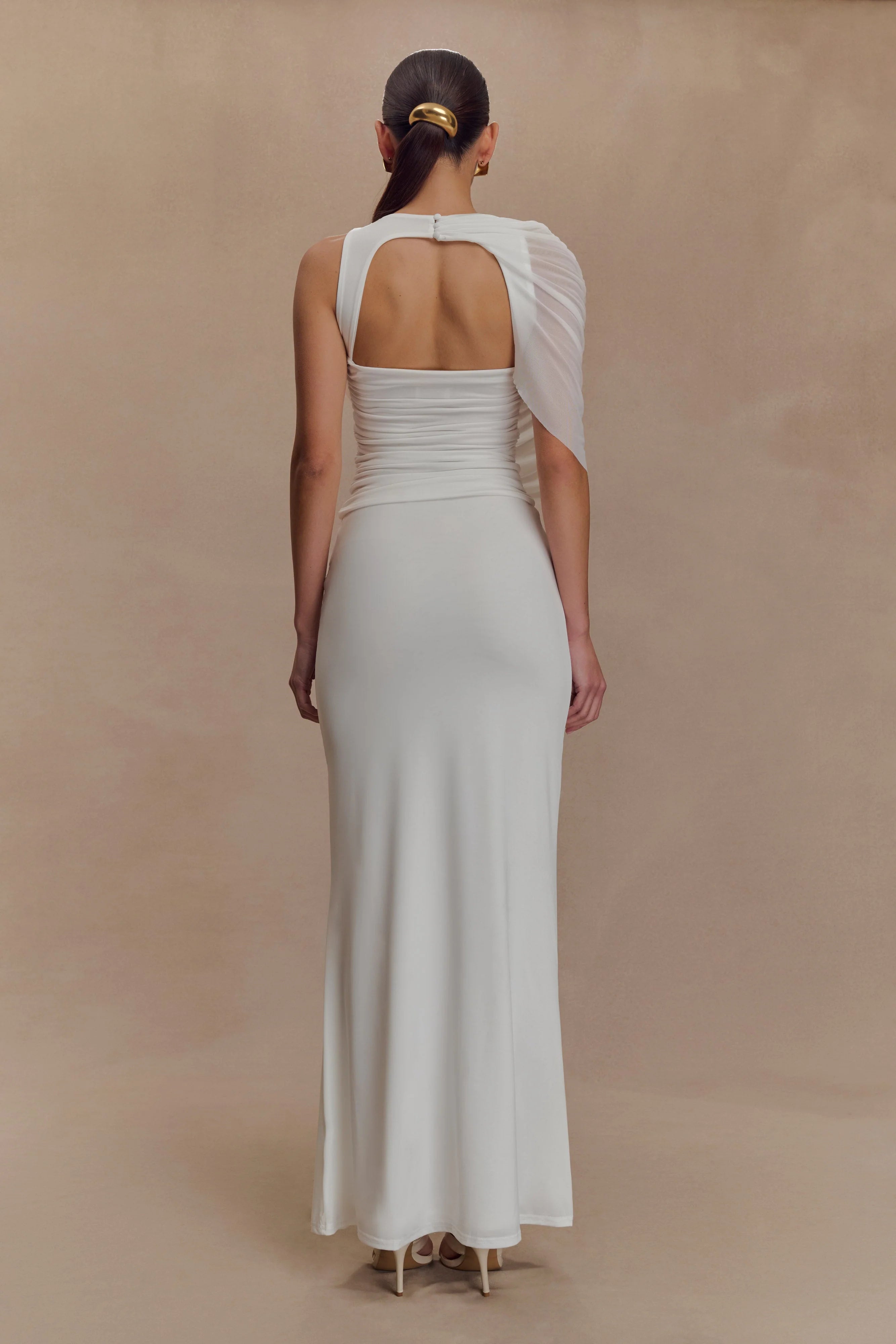 Pruedance Slinky Draped Top With Mesh Overlay - White