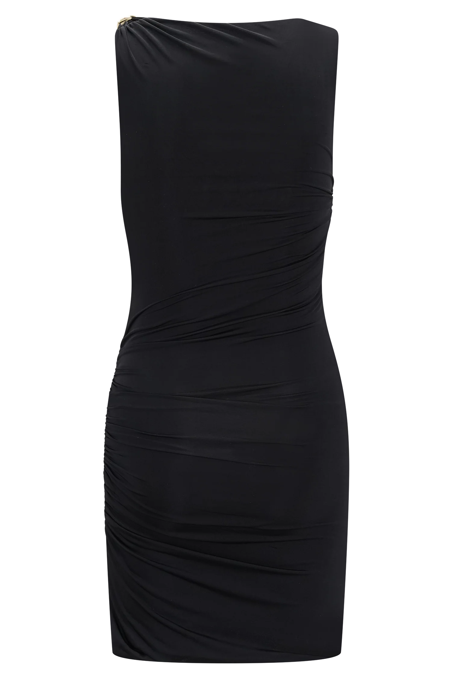 Amia Slinky Sleeveless Mini Dress With Hardware - Black