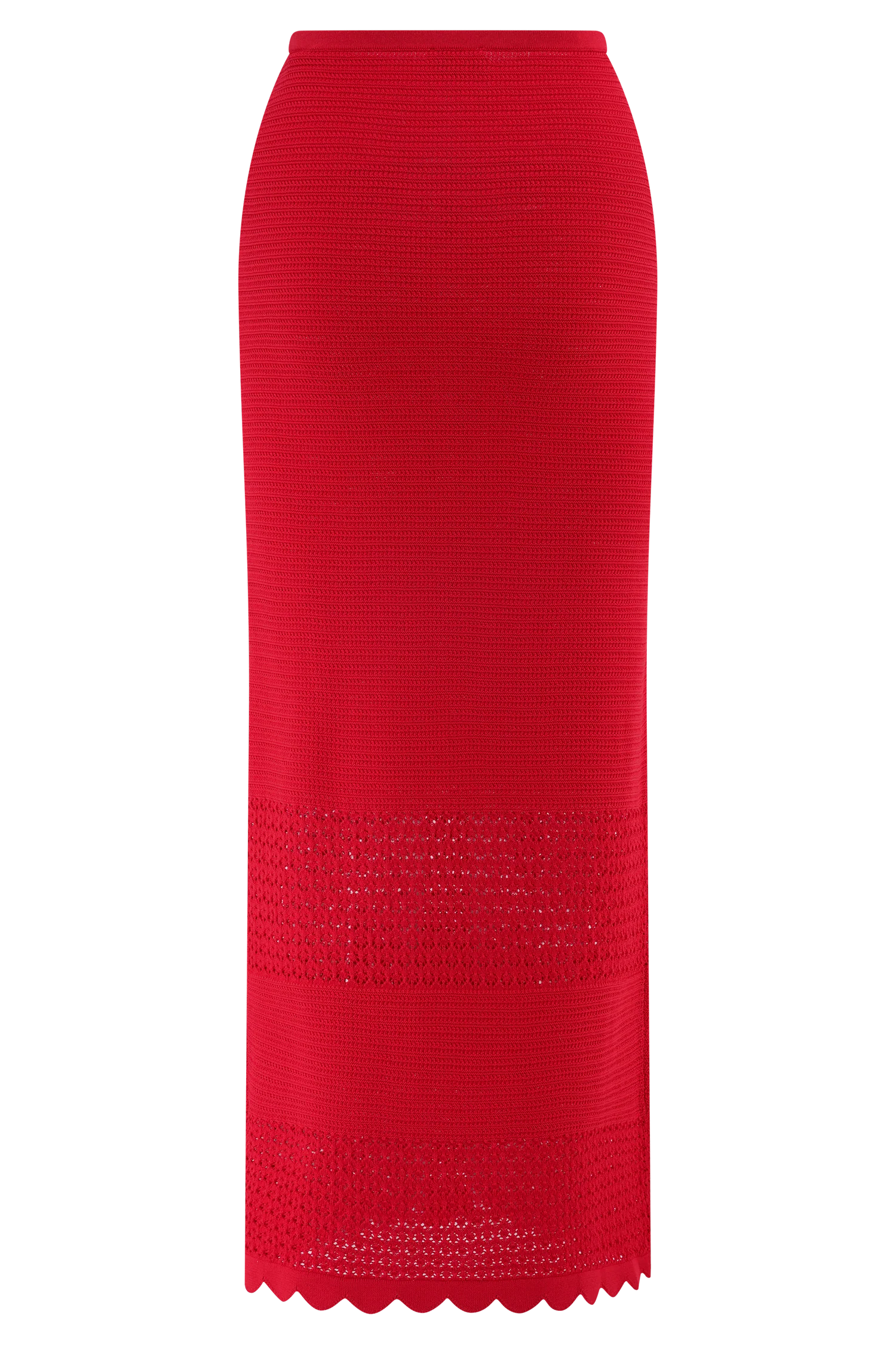 Madeline Scallop Knit Midi Skirt - Red