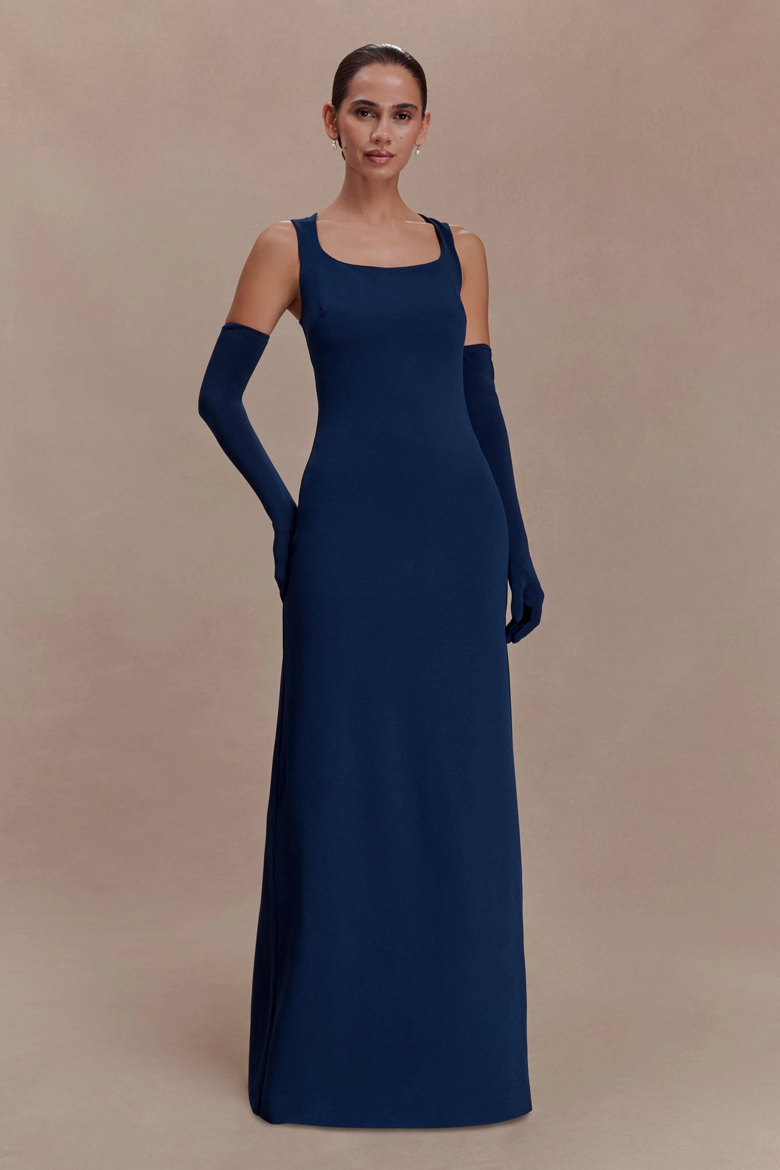 Rhea Detachable Cape Jersey Maxi Dress - Navy