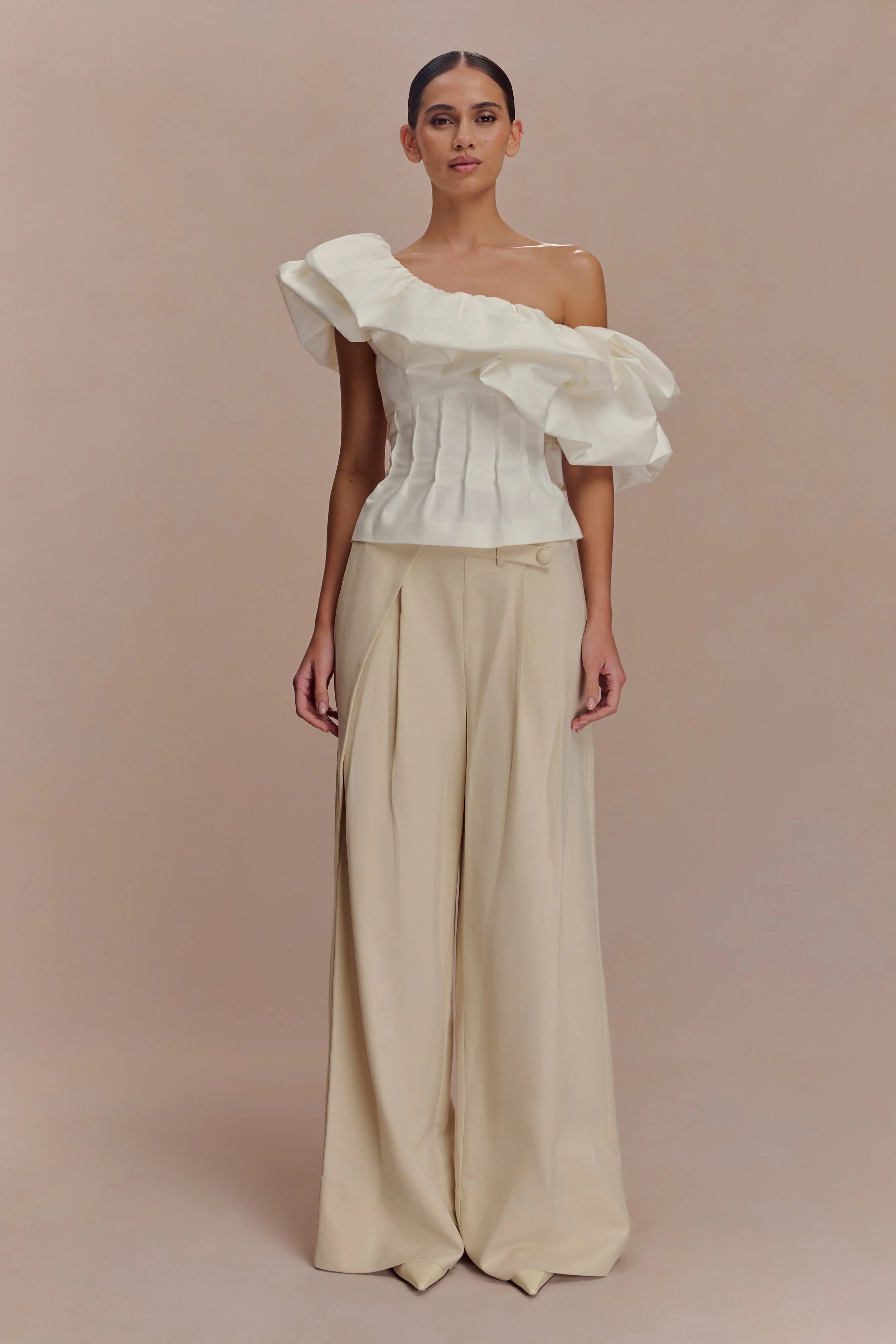 Debbie One Shoulder Bubble Top - White