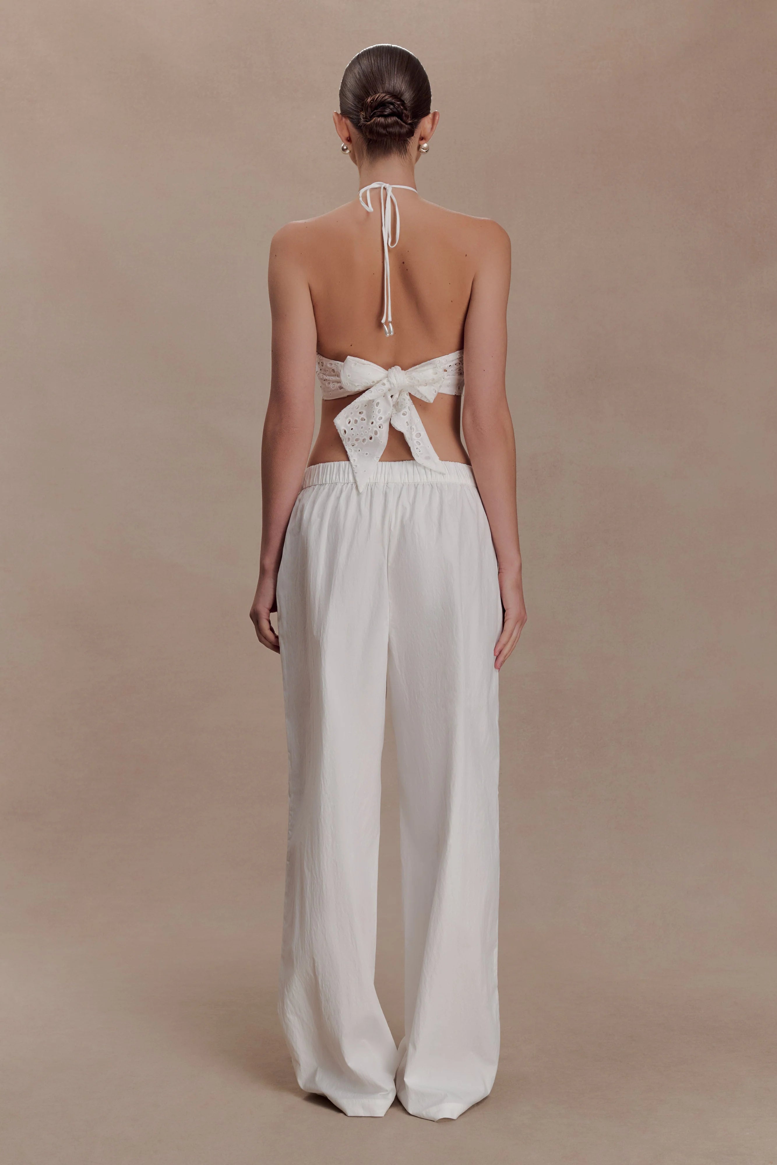 Kensley Broderie Halter Top - White