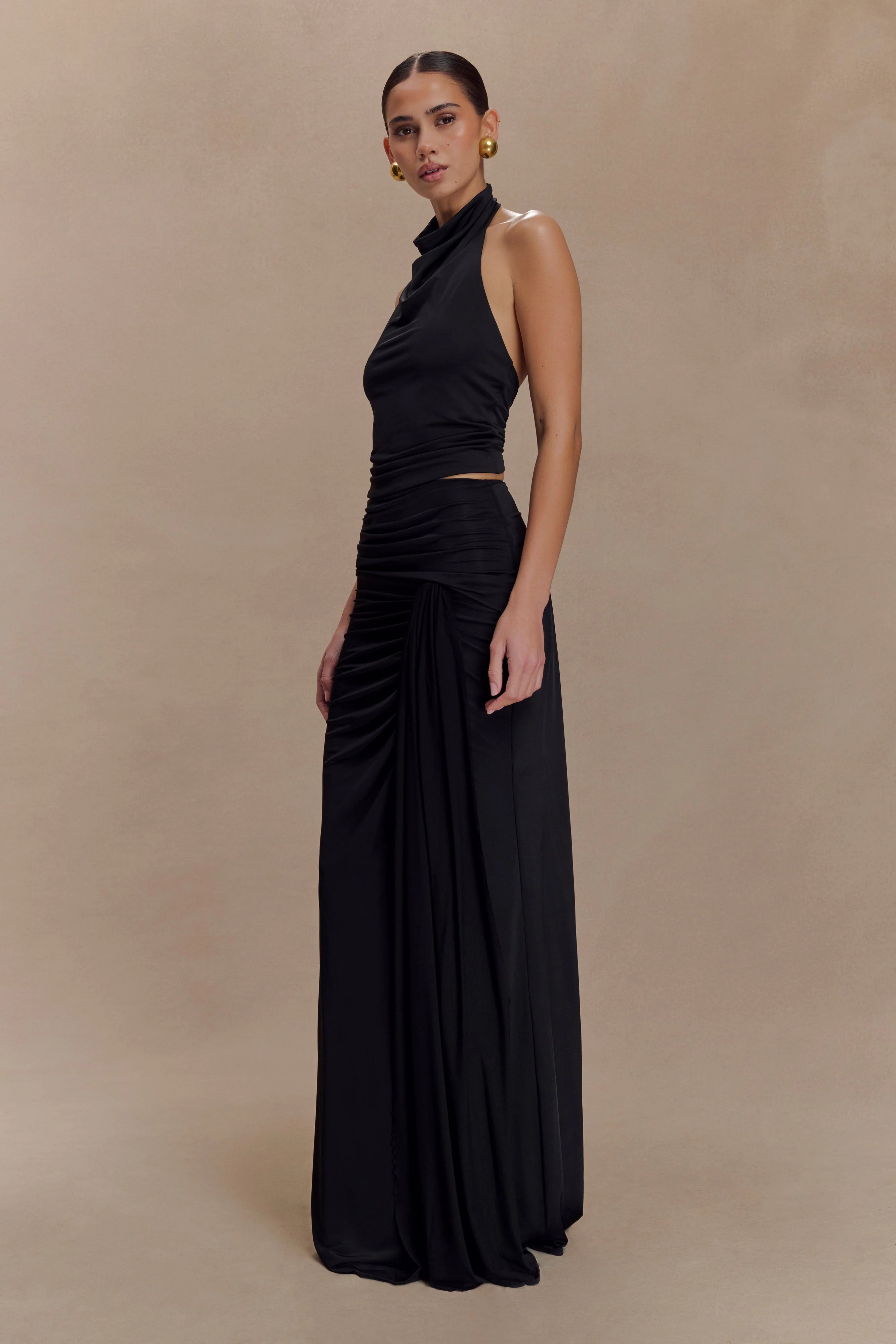 Calandra Slinky Halter Top With Hardware - Black
