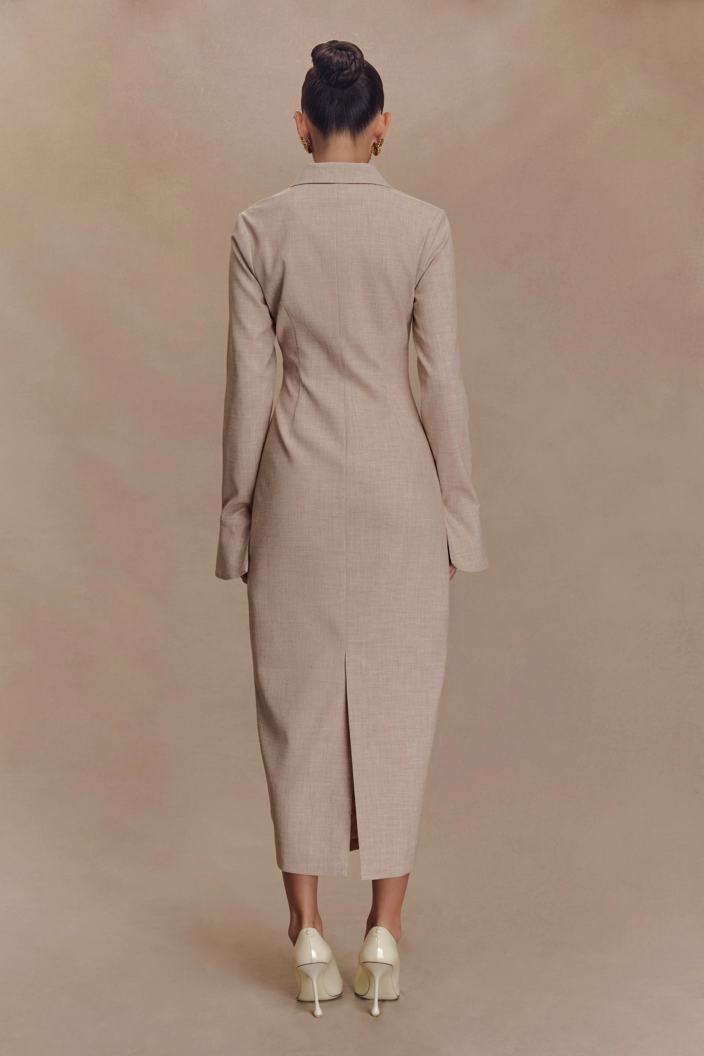 Dorian Fitted Shirt Midi Dress - Wheat Marle