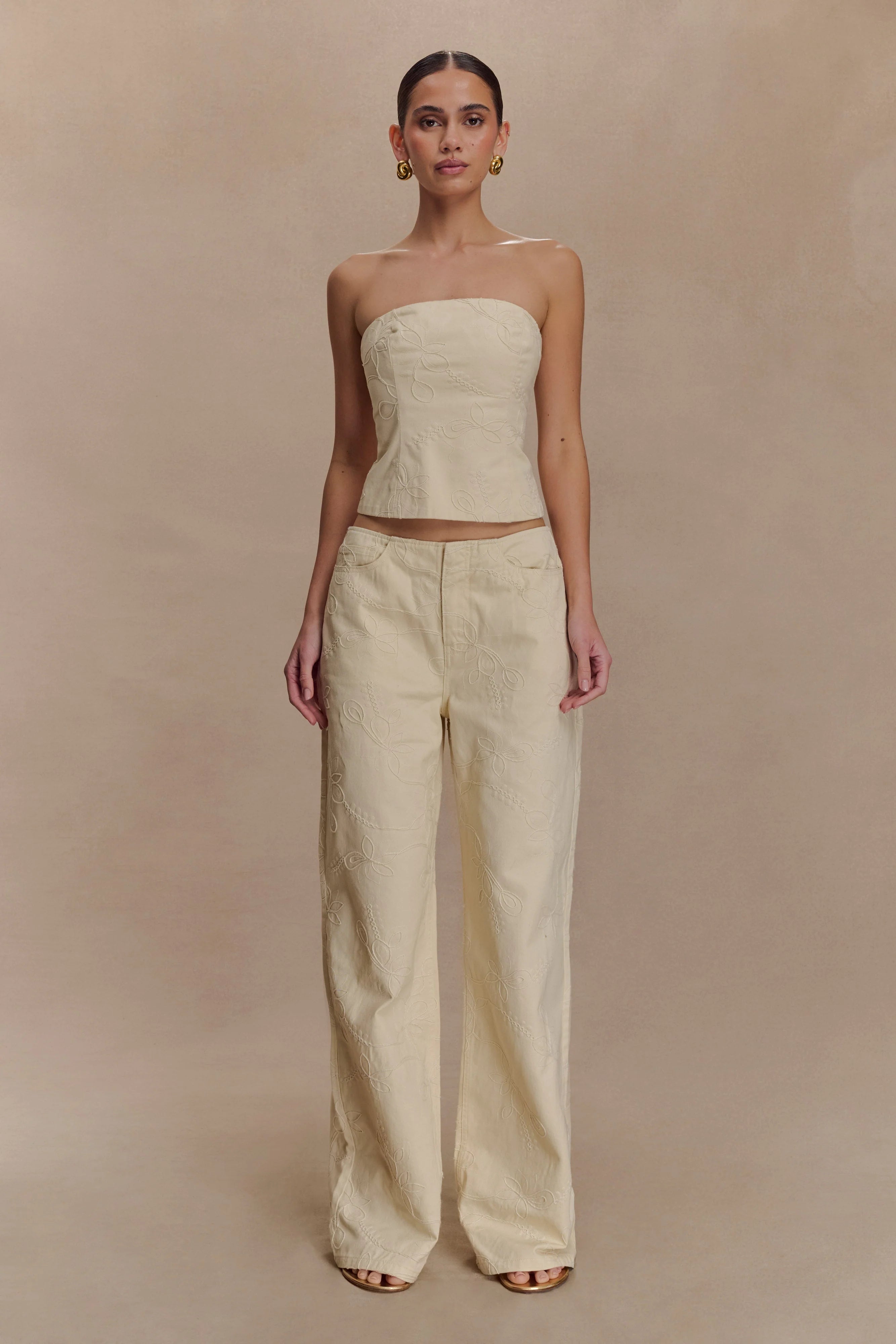 Ebony Embroidered Denim Corset - Cream