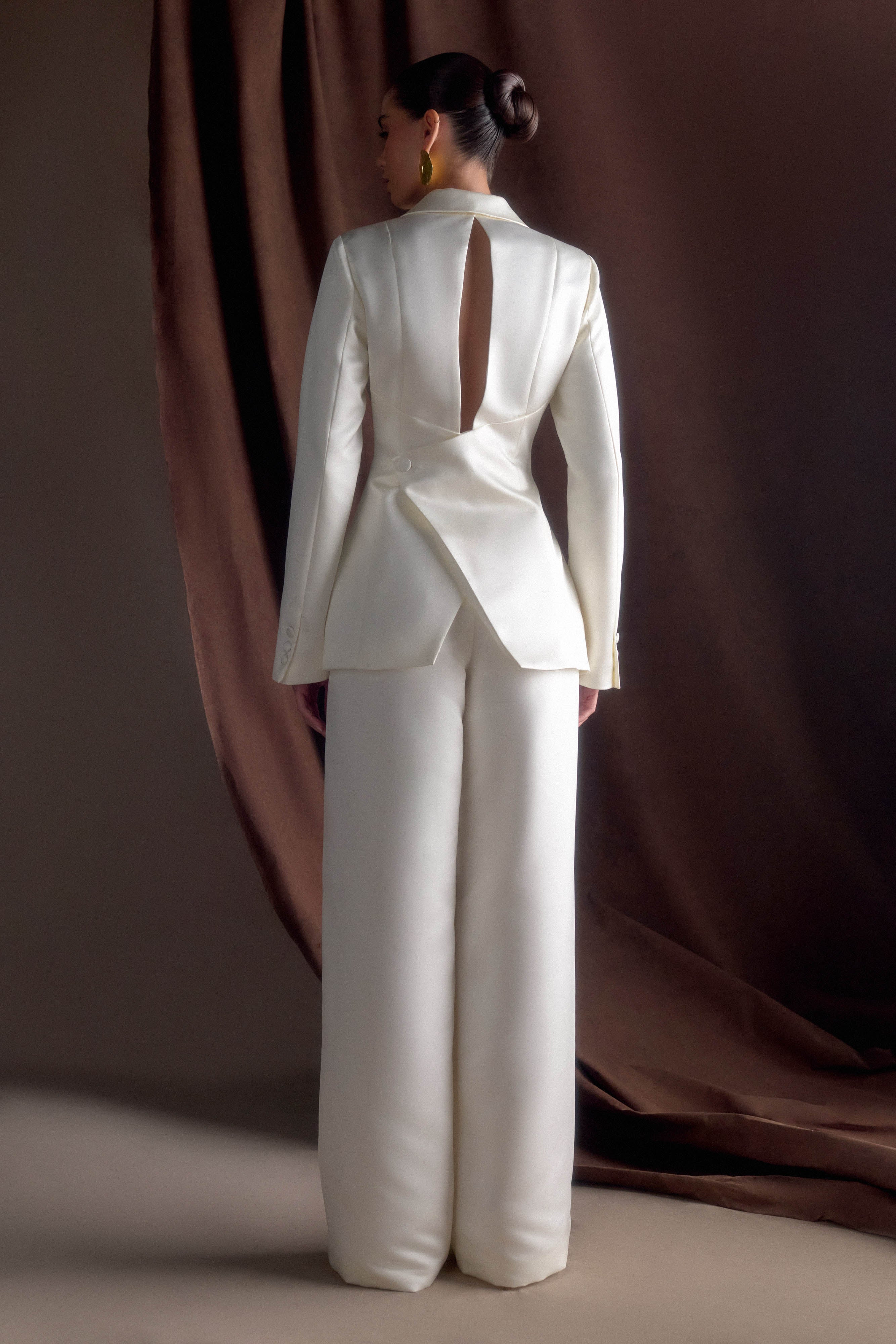 Ada Satin Straight Leg Pant - Ivory