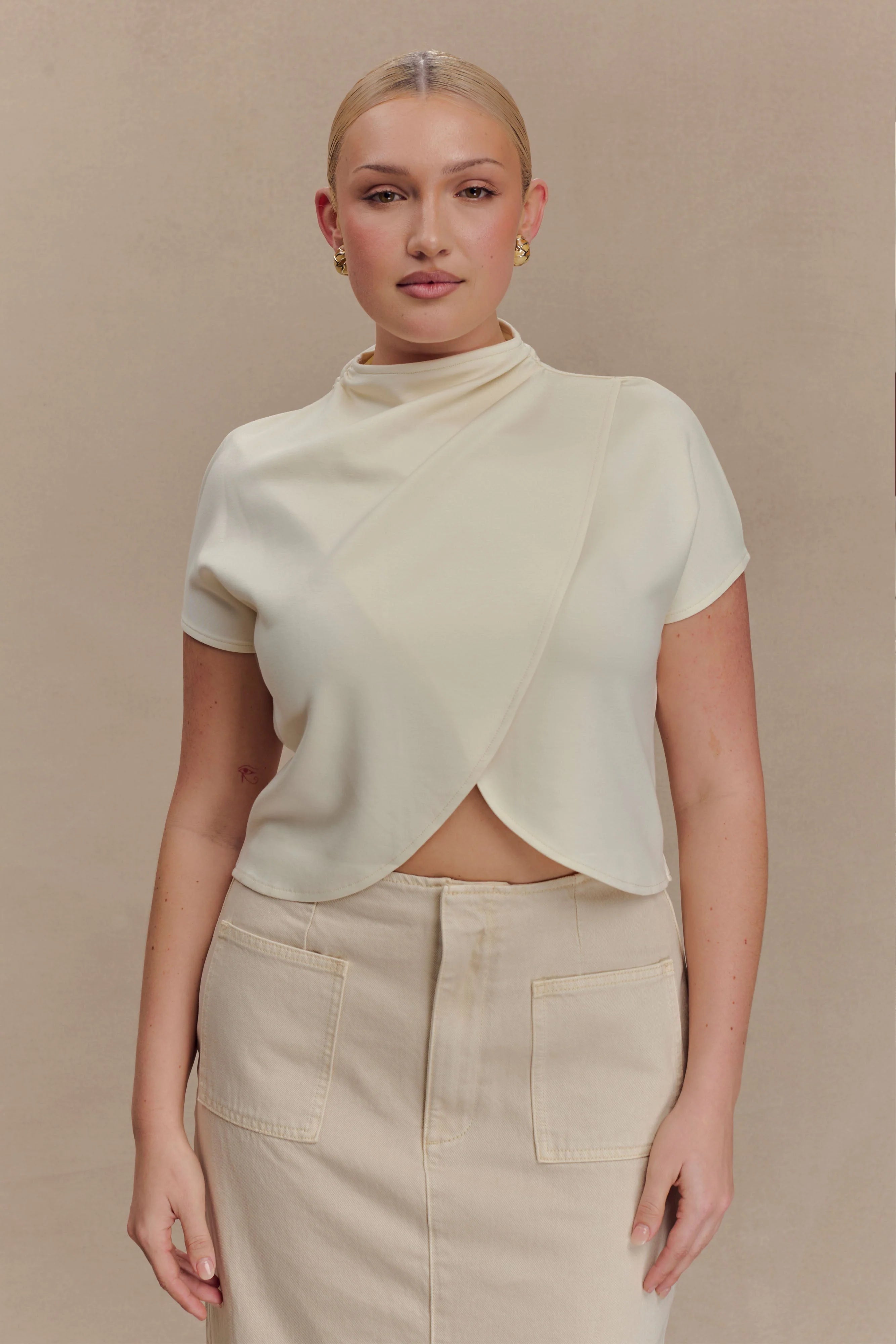 Eris High Neck Scuba Jersey Top - Ivory