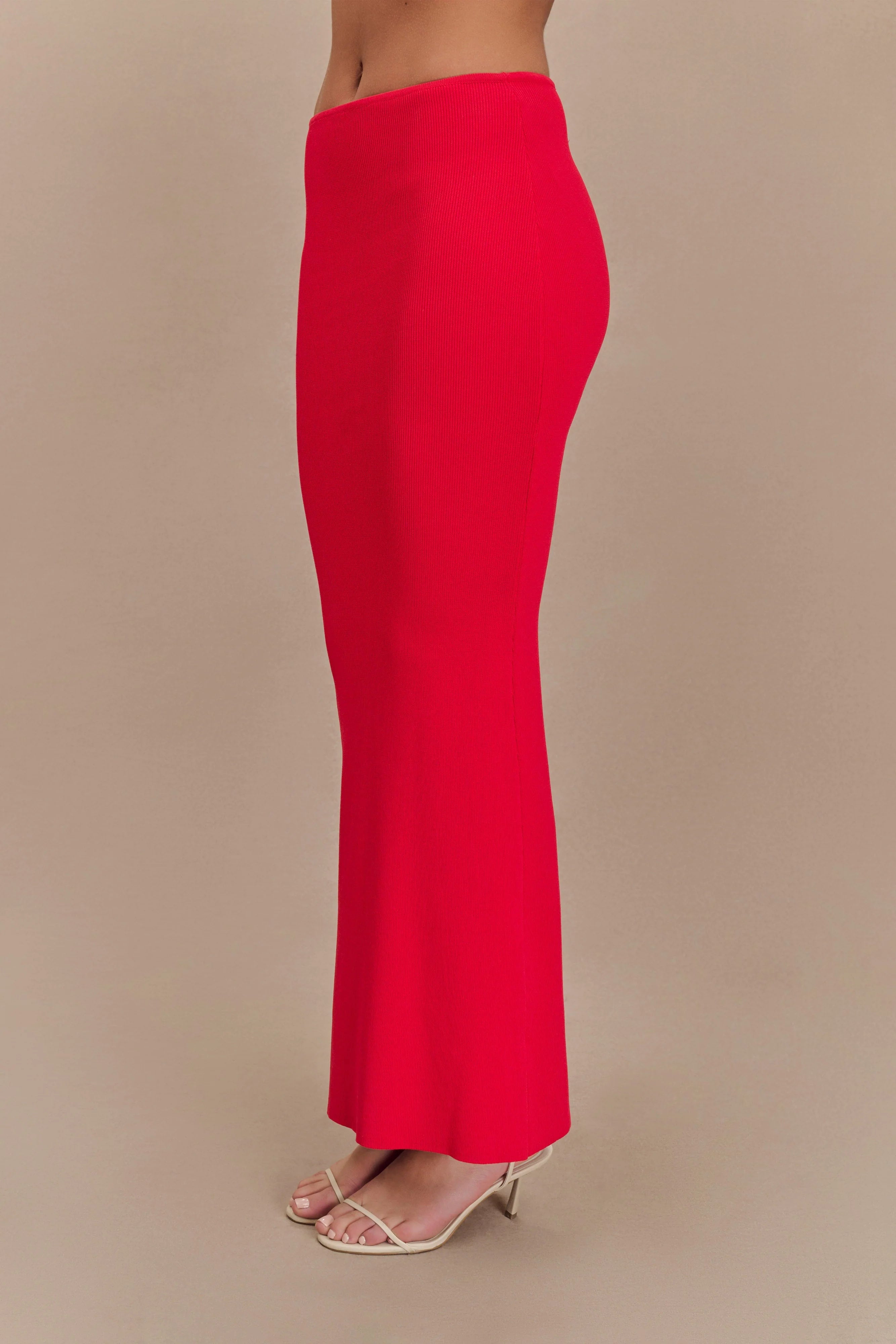 Keaton Fishtail Knit Maxi Skirt - Red