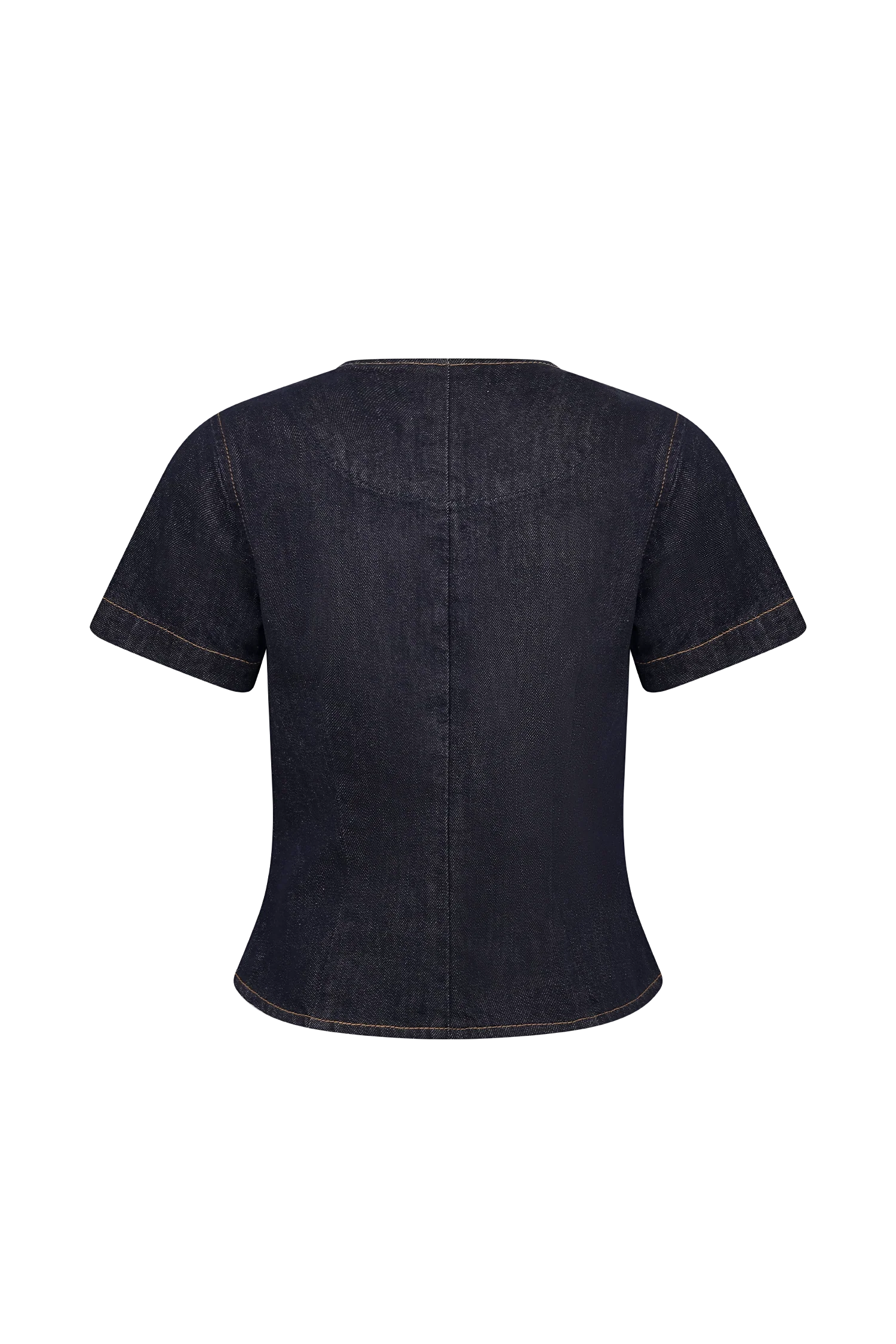 Bethany Short Sleeve Buttoned Denim Top - Washed Indigo Blue