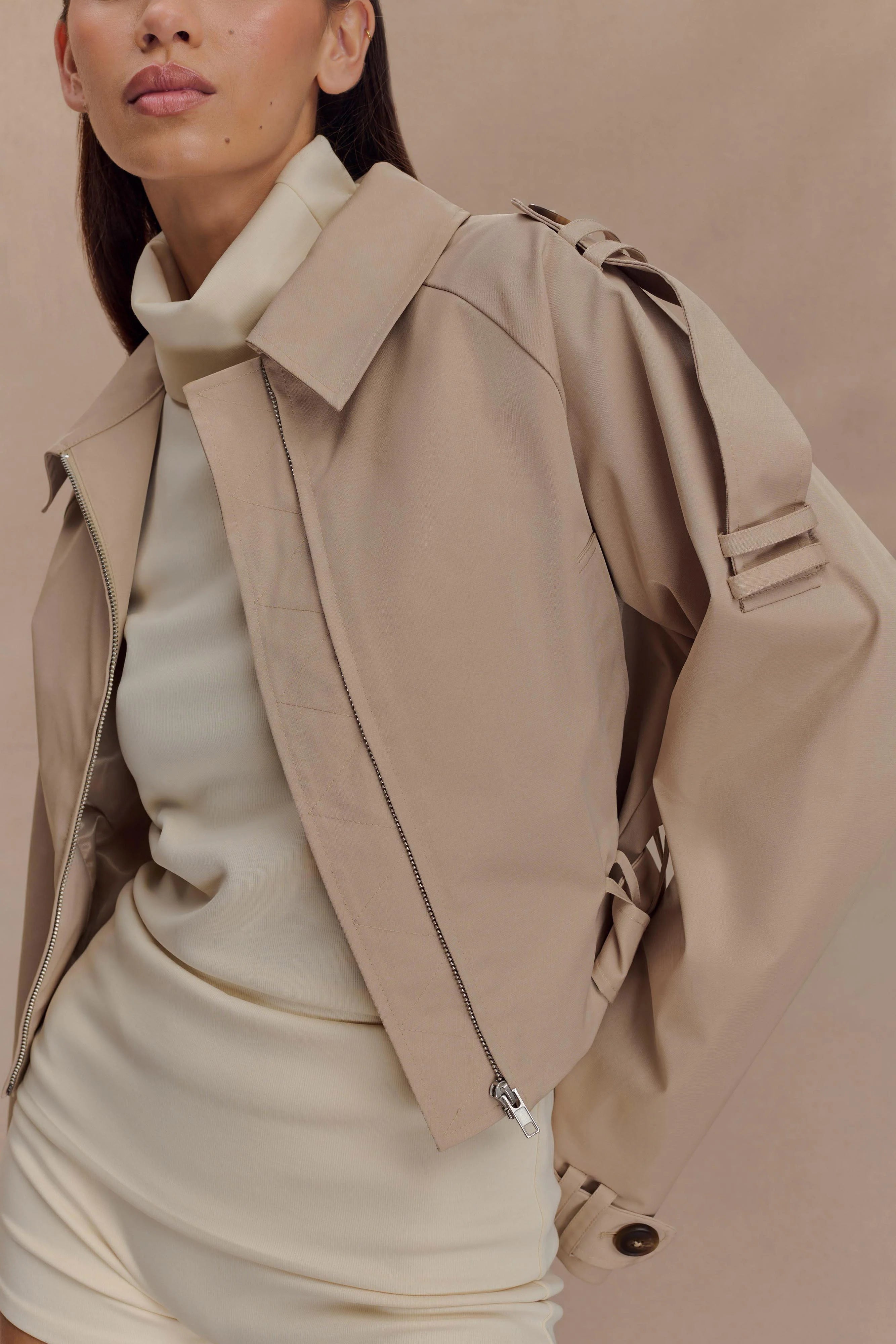Frank Cropped Collared Jacket - Camel
