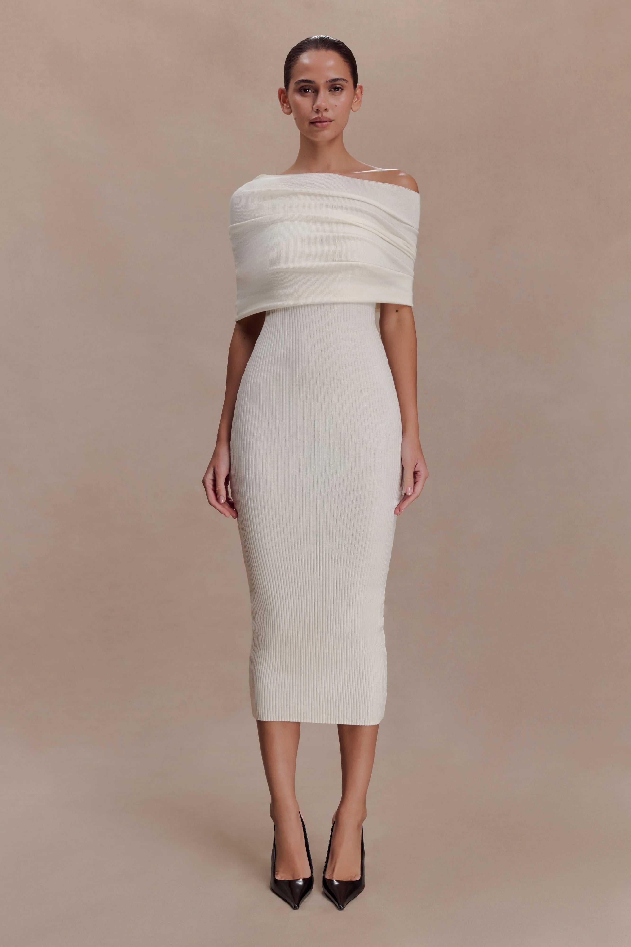Zandie Cashmere Blend Knit Midi Dress - Ivory
