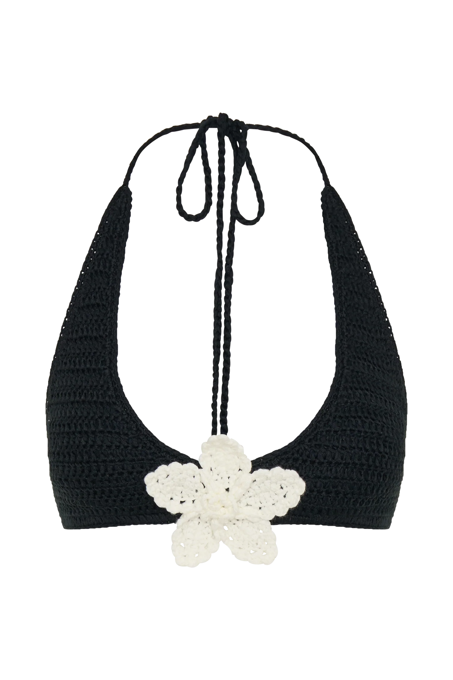 Rhiannon Floral Crochet Halter Bikini Top - Black And White