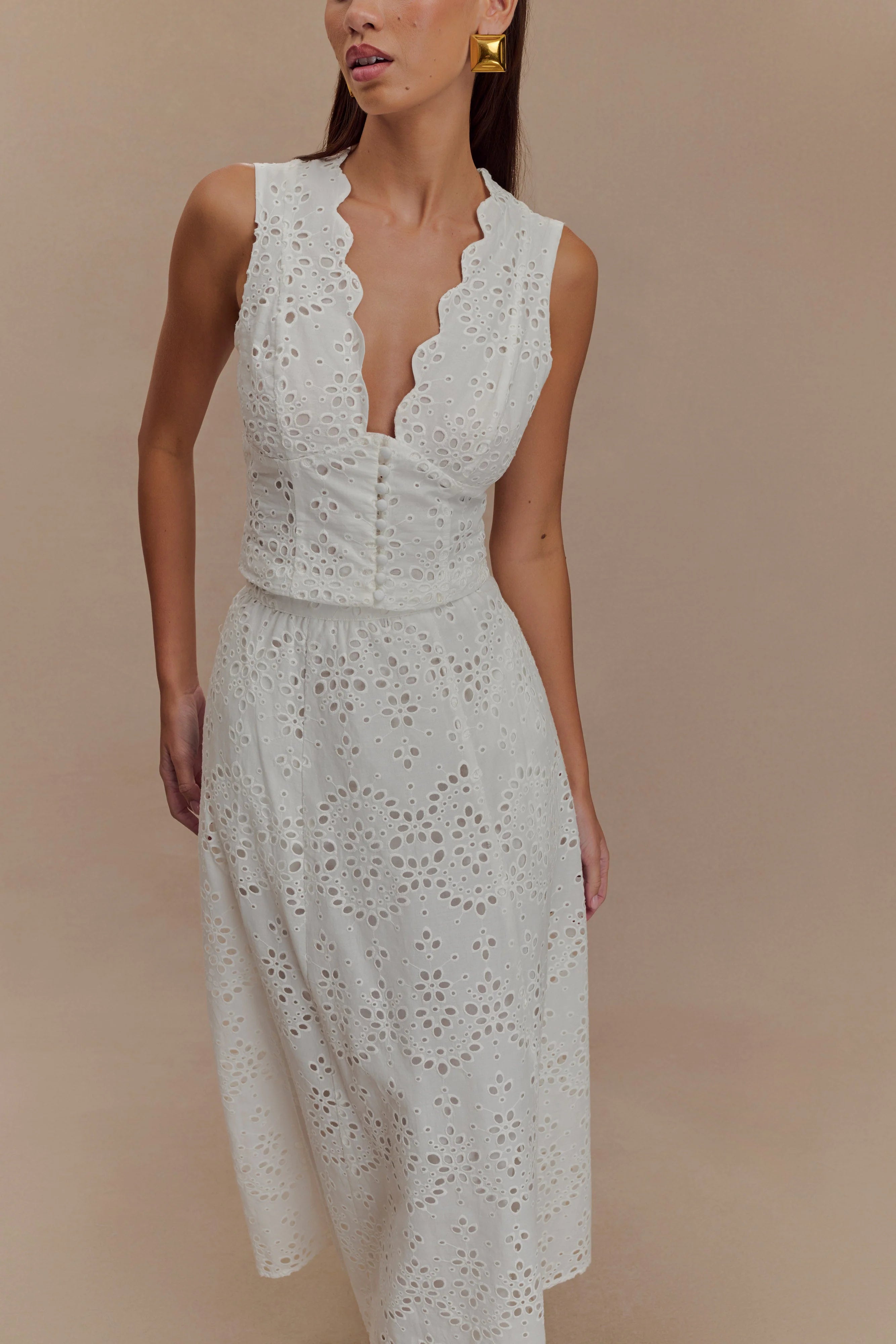 Arla Sleeveless Broderie Top - White