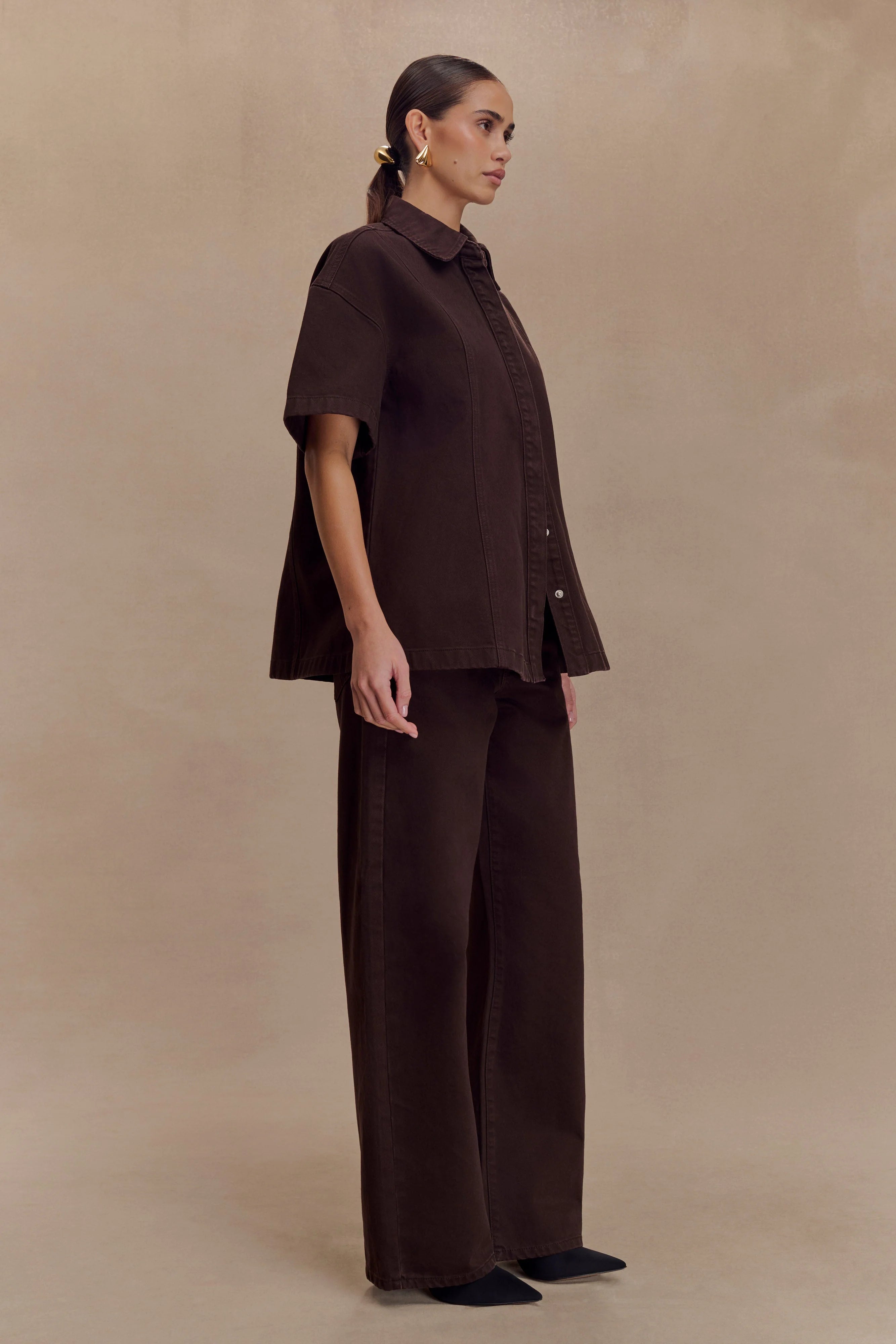 Maya Oversized Denim Shirt - Chocolate