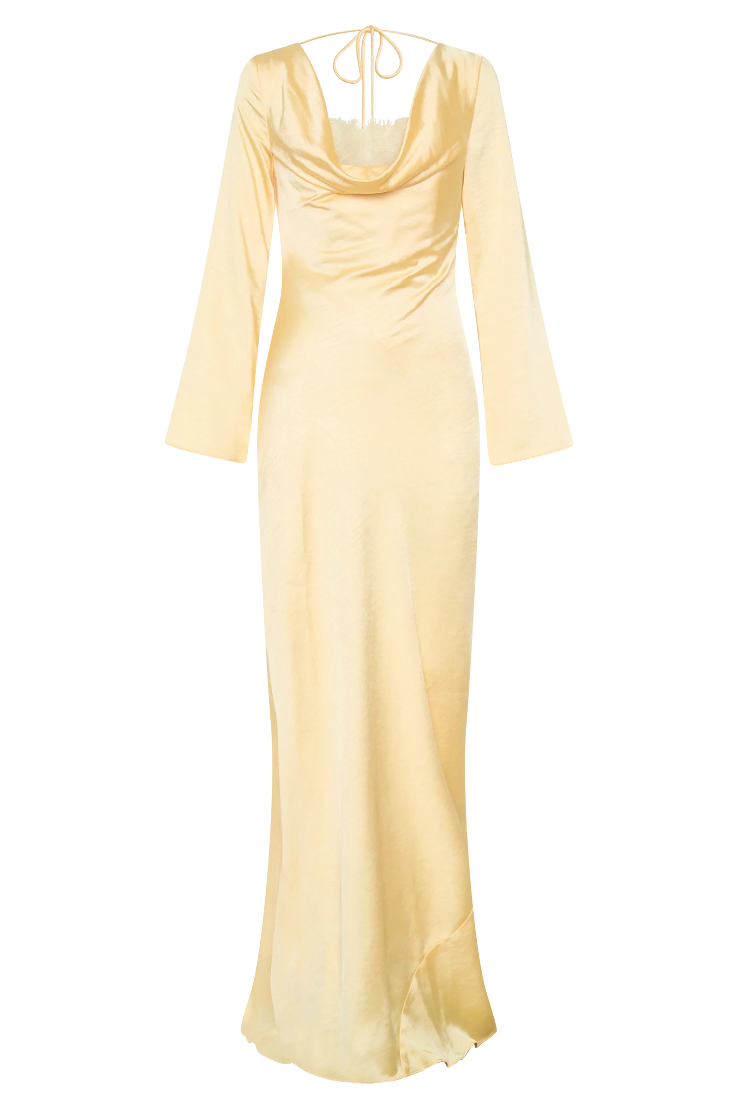 Eliza Long Sleeve Cowl Lace And Satin Maxi Dress - Lemon