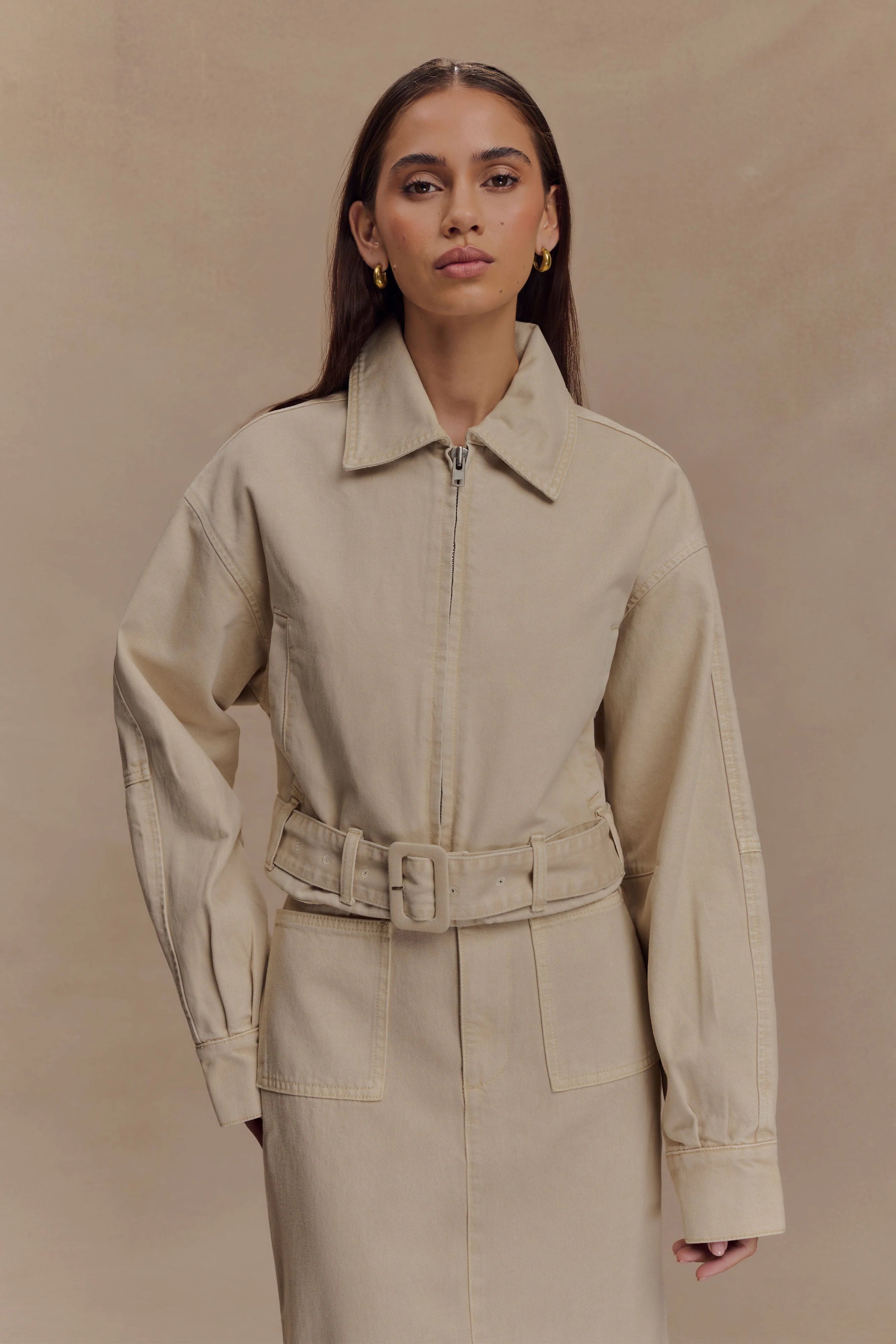 Fallon Cropped Denim Jacket - Stone Wash