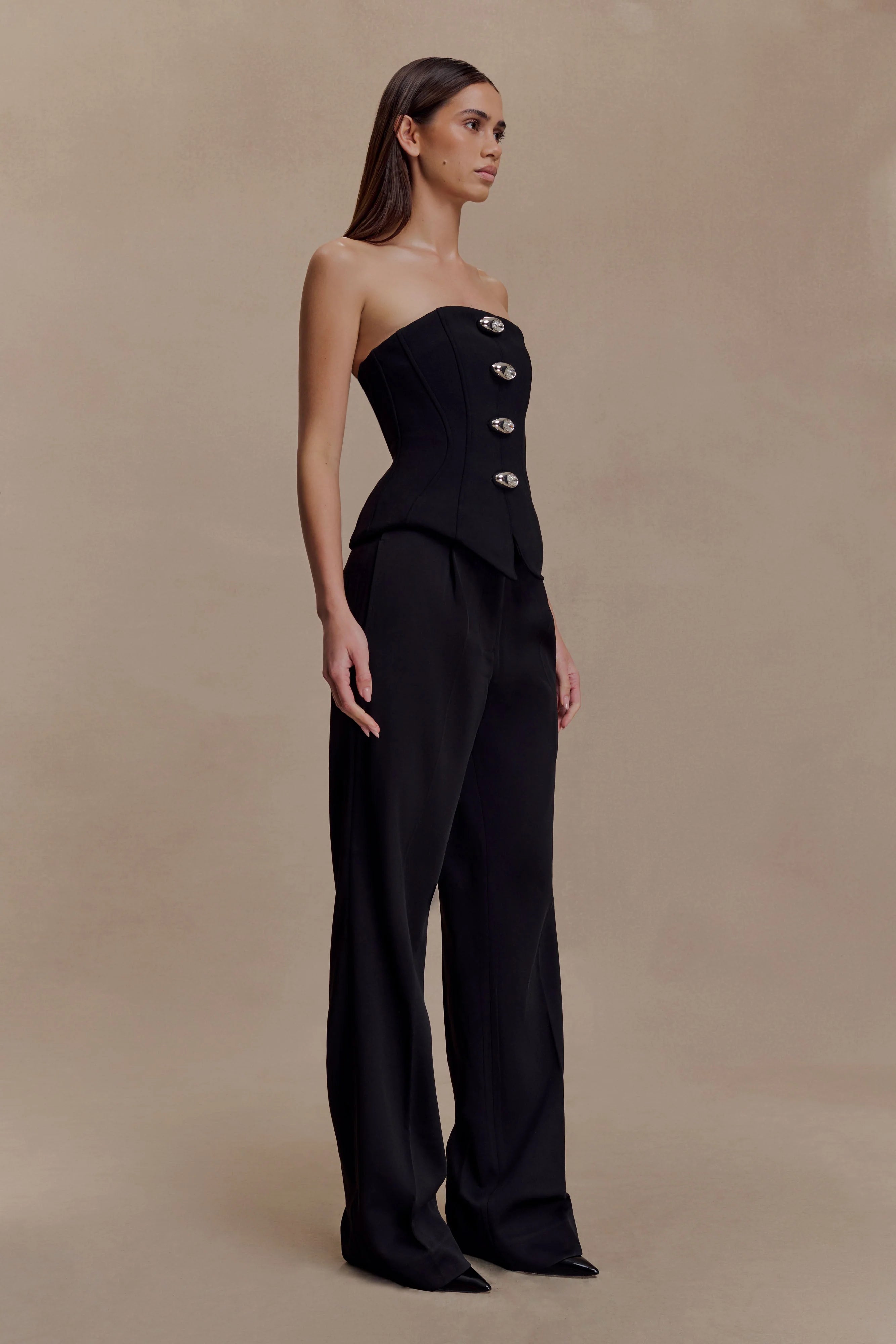 Fatima Satin Straight Leg Pant - Black