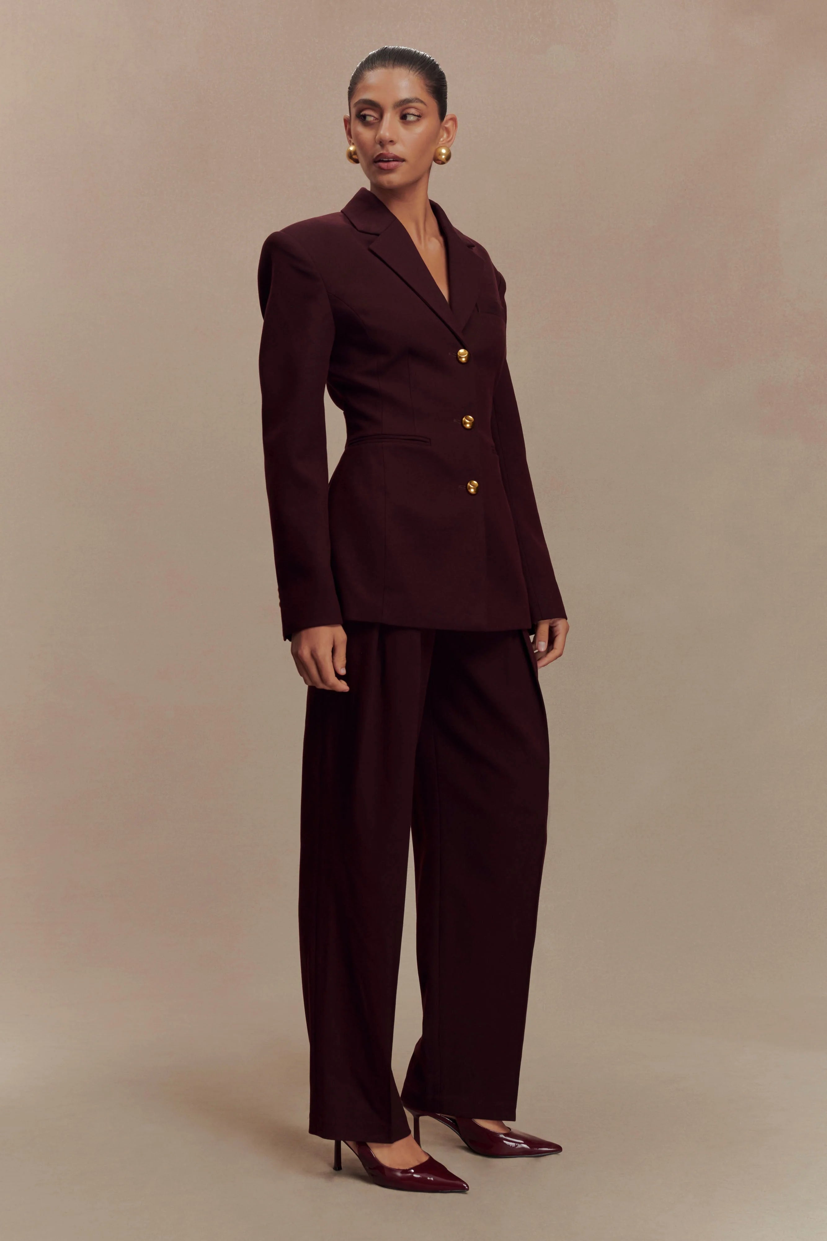 Penelope Pleated High Waisted Pants - Mahogany