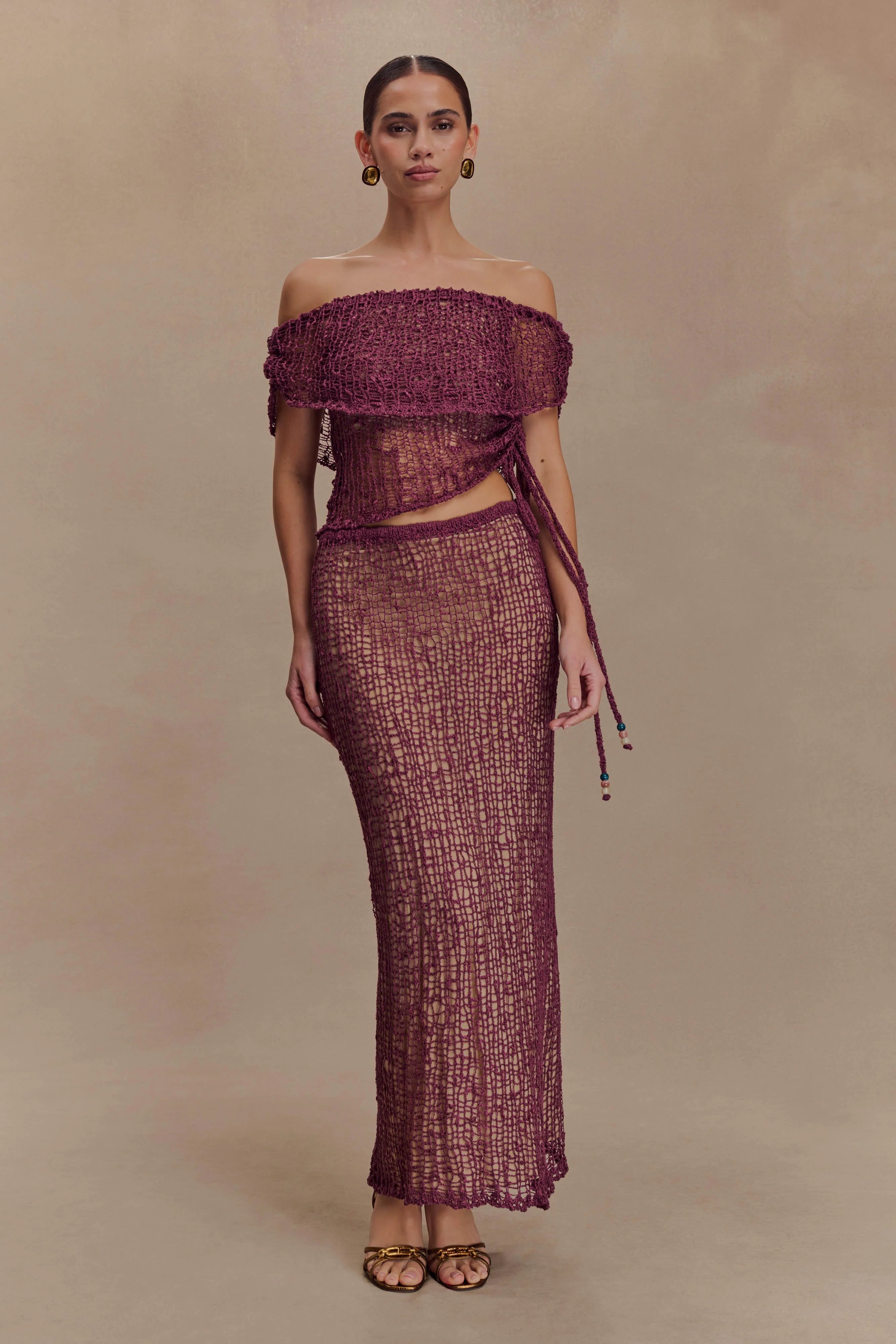Cordelia Off Shoulder Knit Top - Mauve